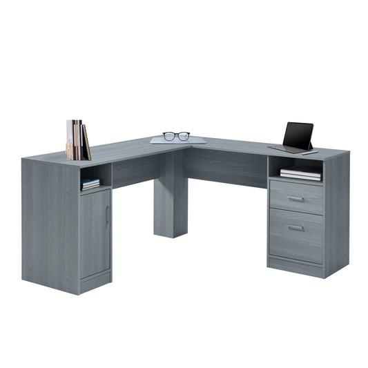 Techni Mobili Functional L-Shape Desk with Storage, Grey