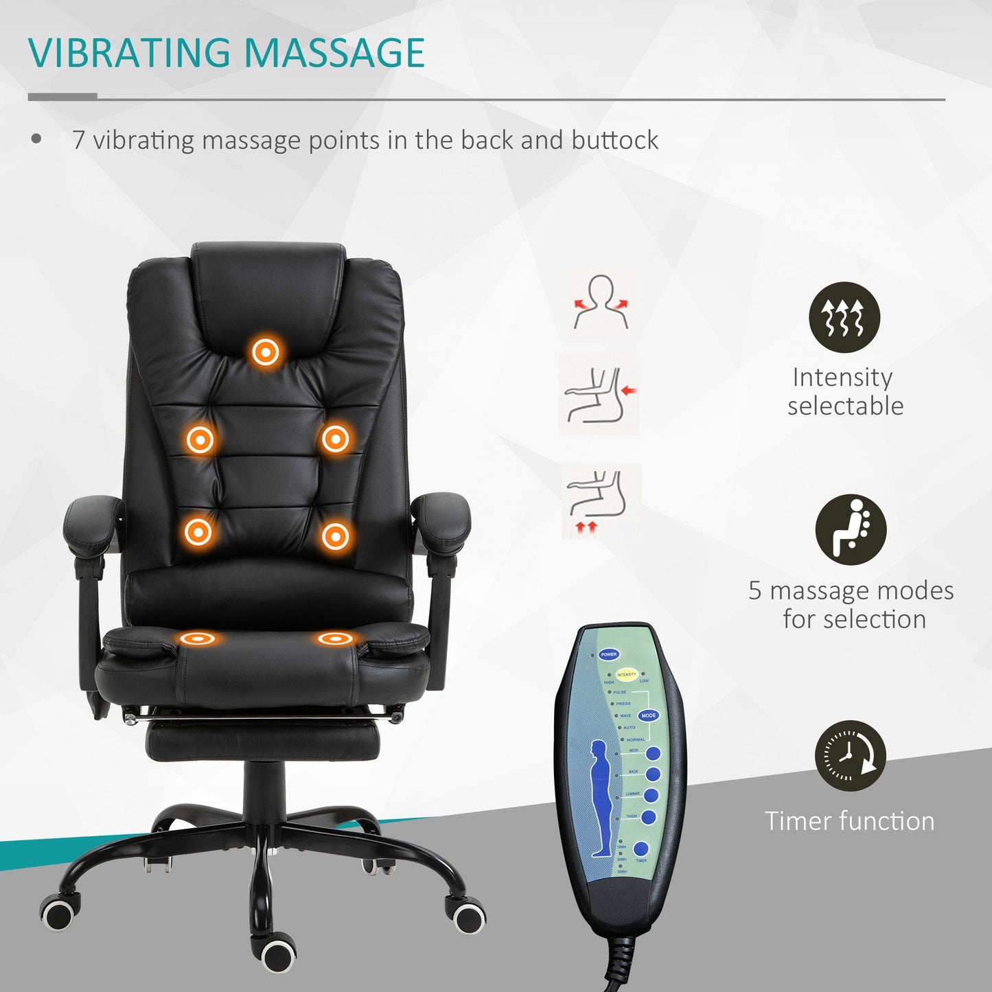 Vinsetto 7-Point Vibrating Massage Office Chair, High Back Executive Recliner with Lumbar Support, Footrest, Reclining Back, Adjustable Height, Black