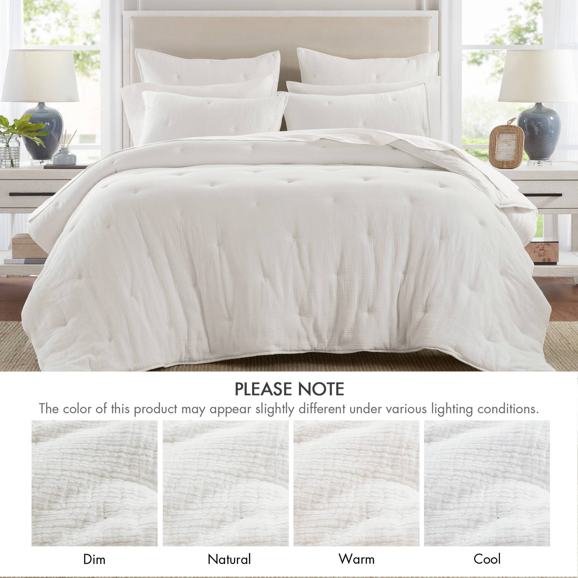 Breeze - King Cotton Gauze Embroidered Quilt Set - White