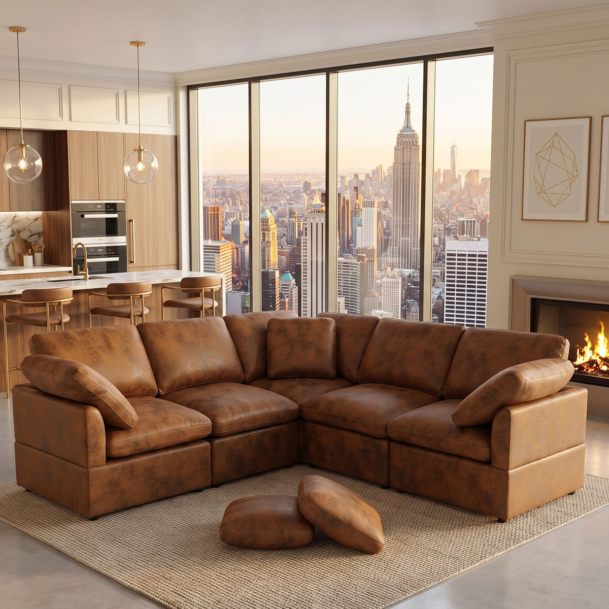 Modular Cloud Sectionals Sofa, Freely Configurable Corner - Light Brown
