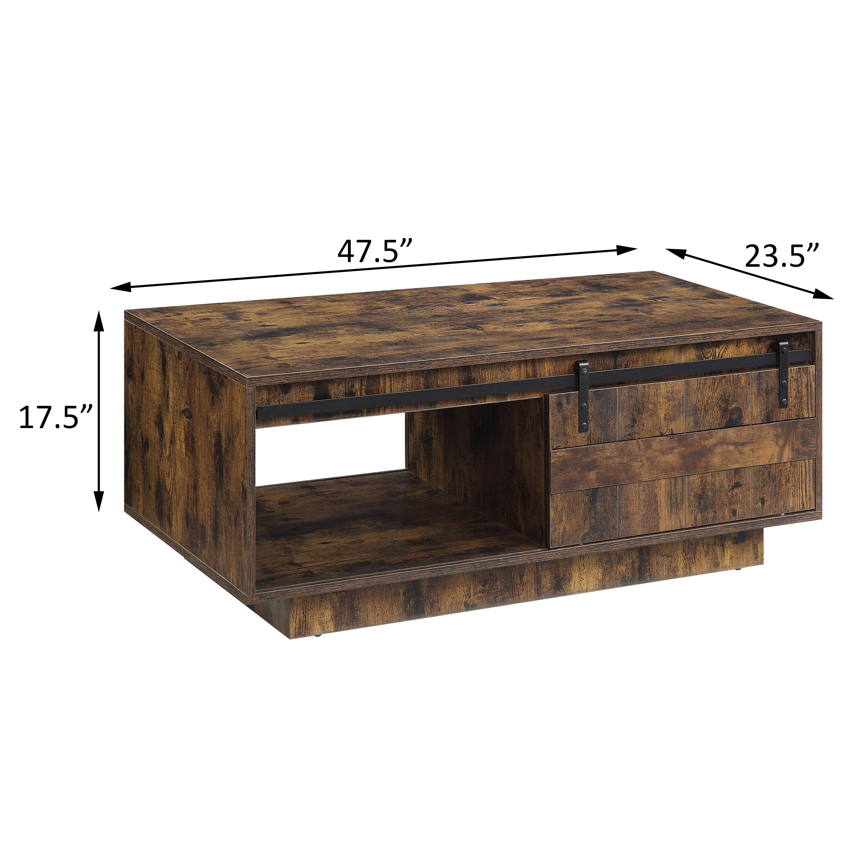 Rustic Oak Coffee Table with Sliding Barn Door