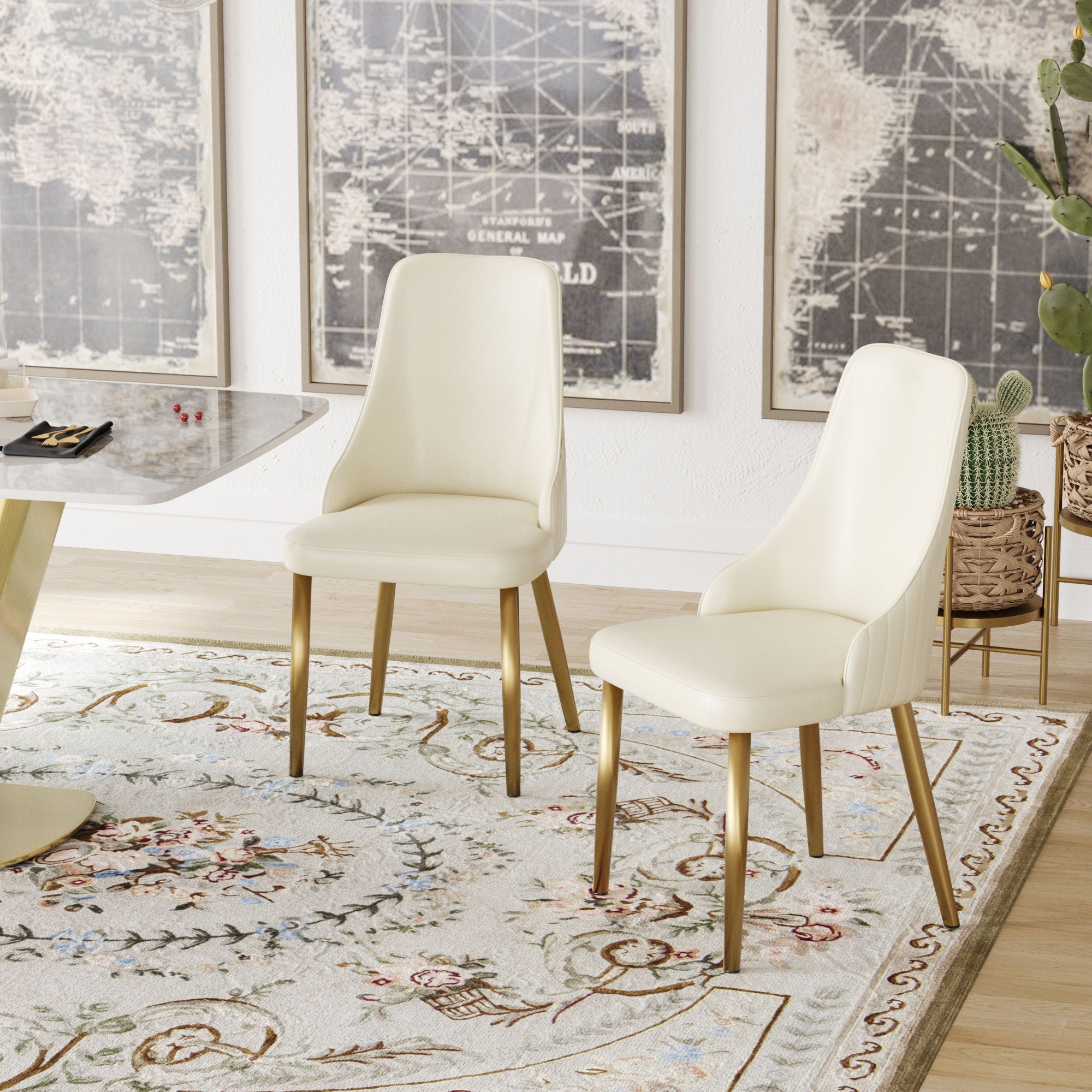 Modern Sponge-Filled Dining Chair, Solid Wood Metal Legs, Suitable For Restaurants, Living Rooms And Rooms (Set of 2) - White