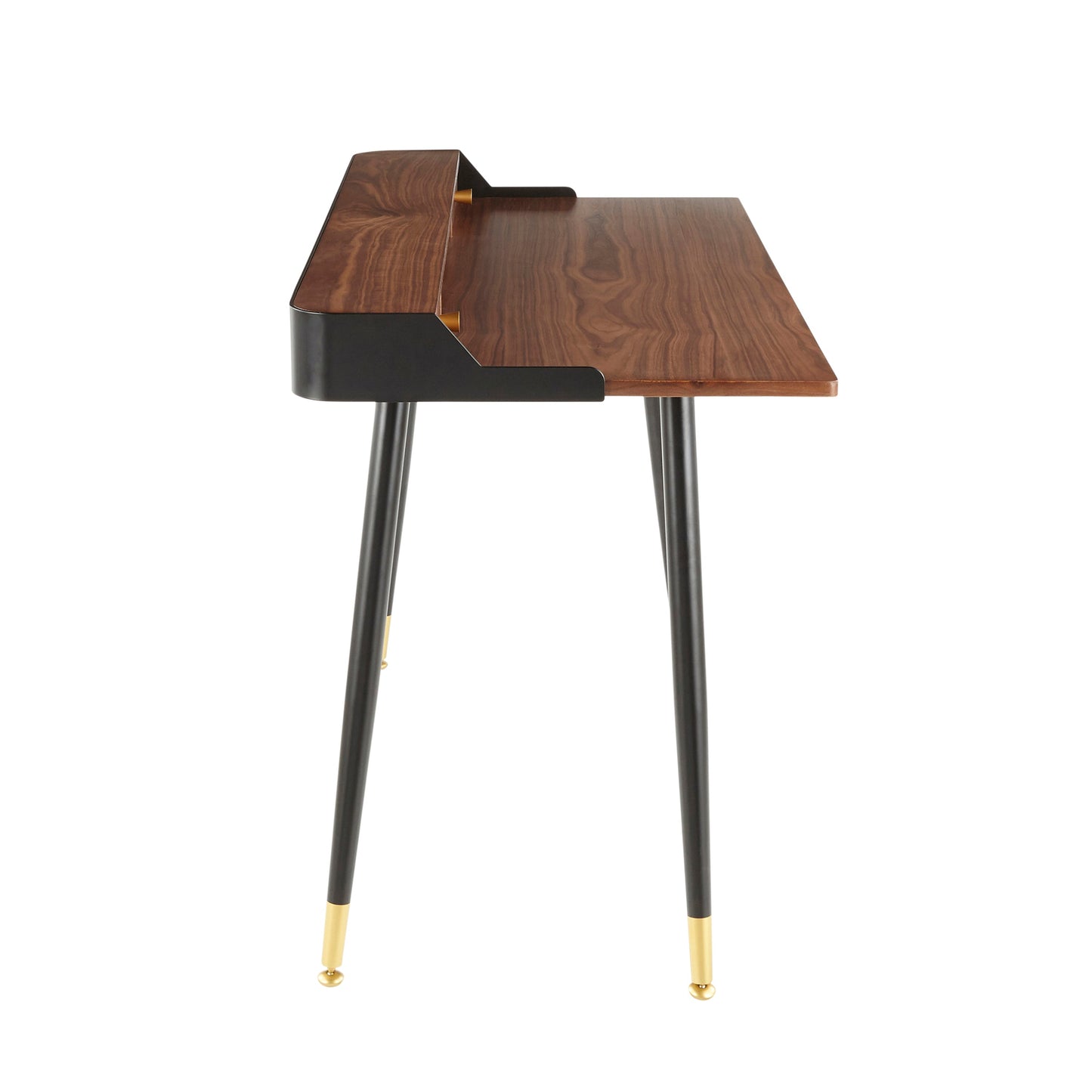 Harvey Mid-Century Modern Desk in Black Metal and Walnut Wood with Gold Accent by LumiSource