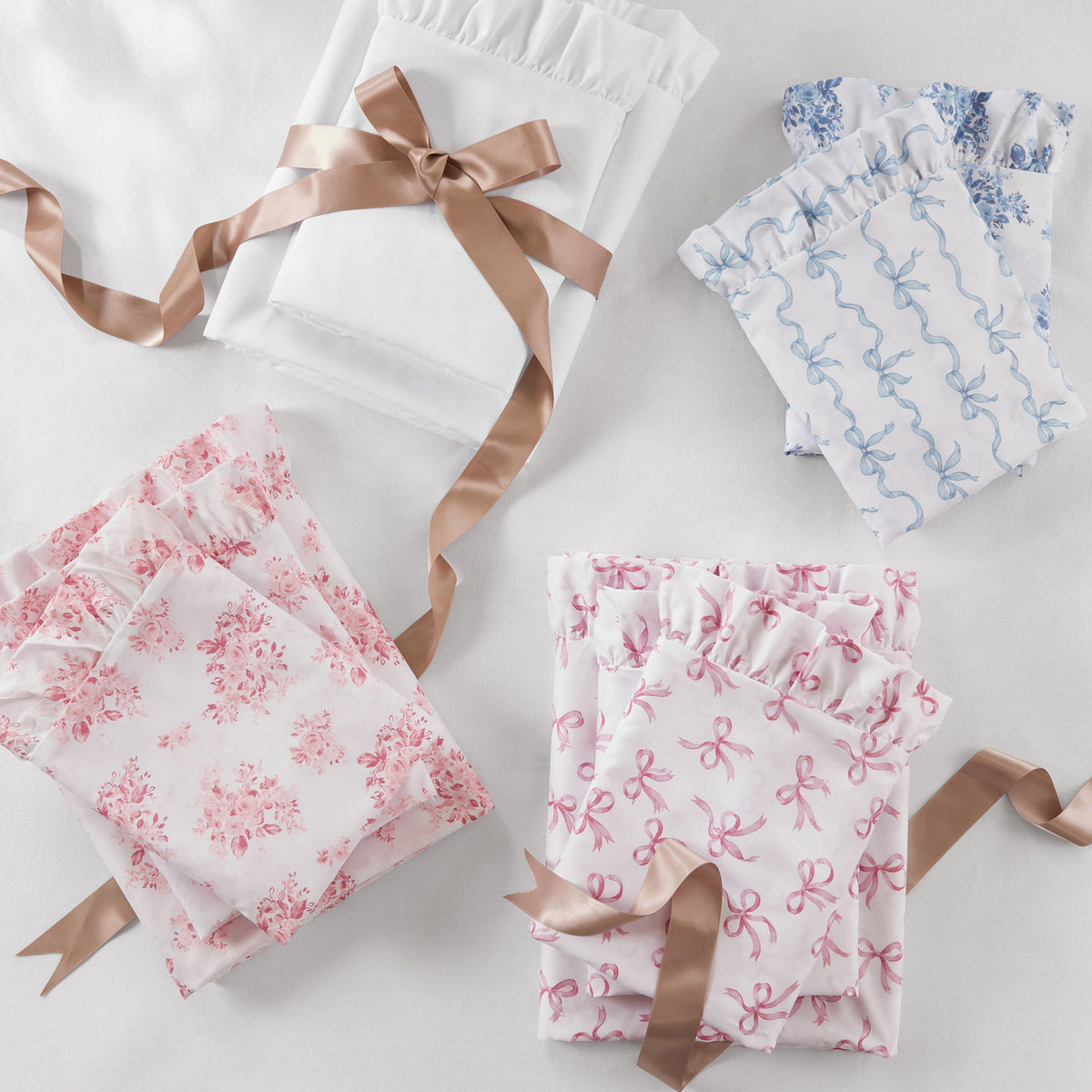 Microfiber Ruffle - Twin Long Sheets - Blue Floral