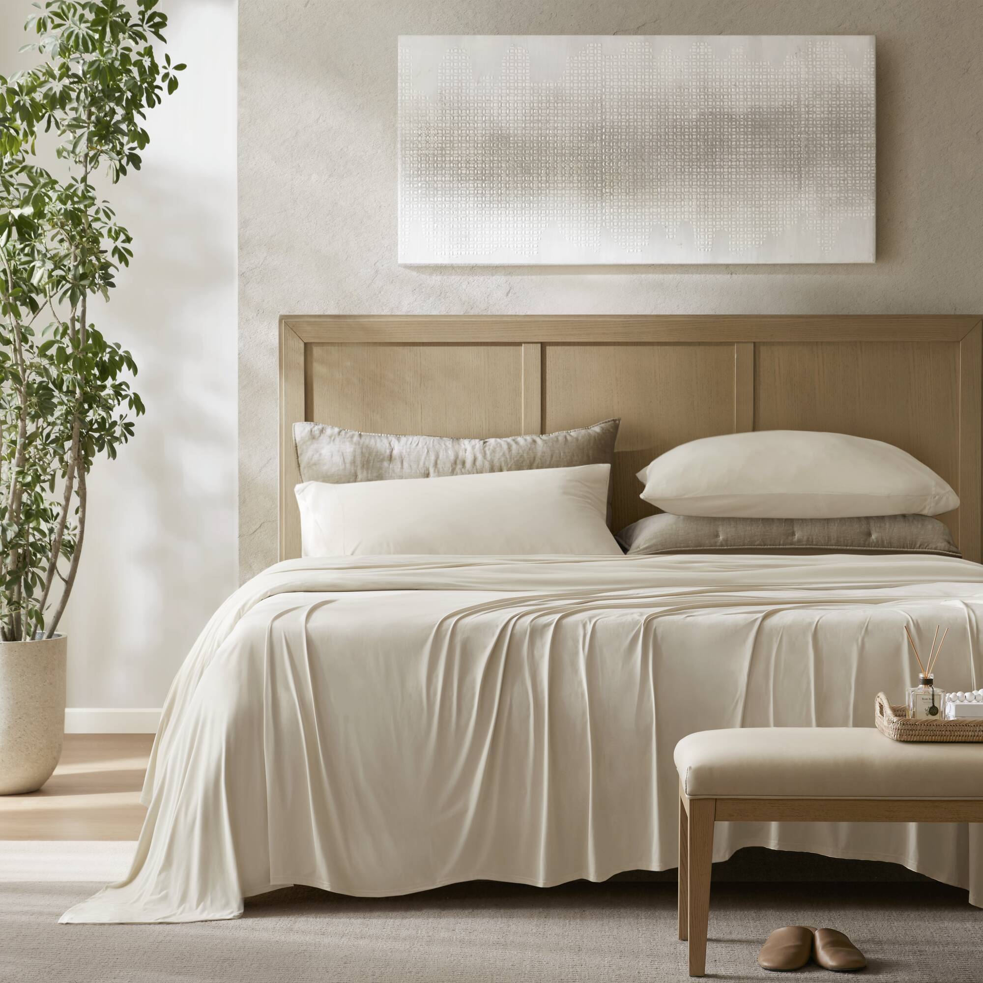 Queen Stretch Jersey Sheet Set - Ivory