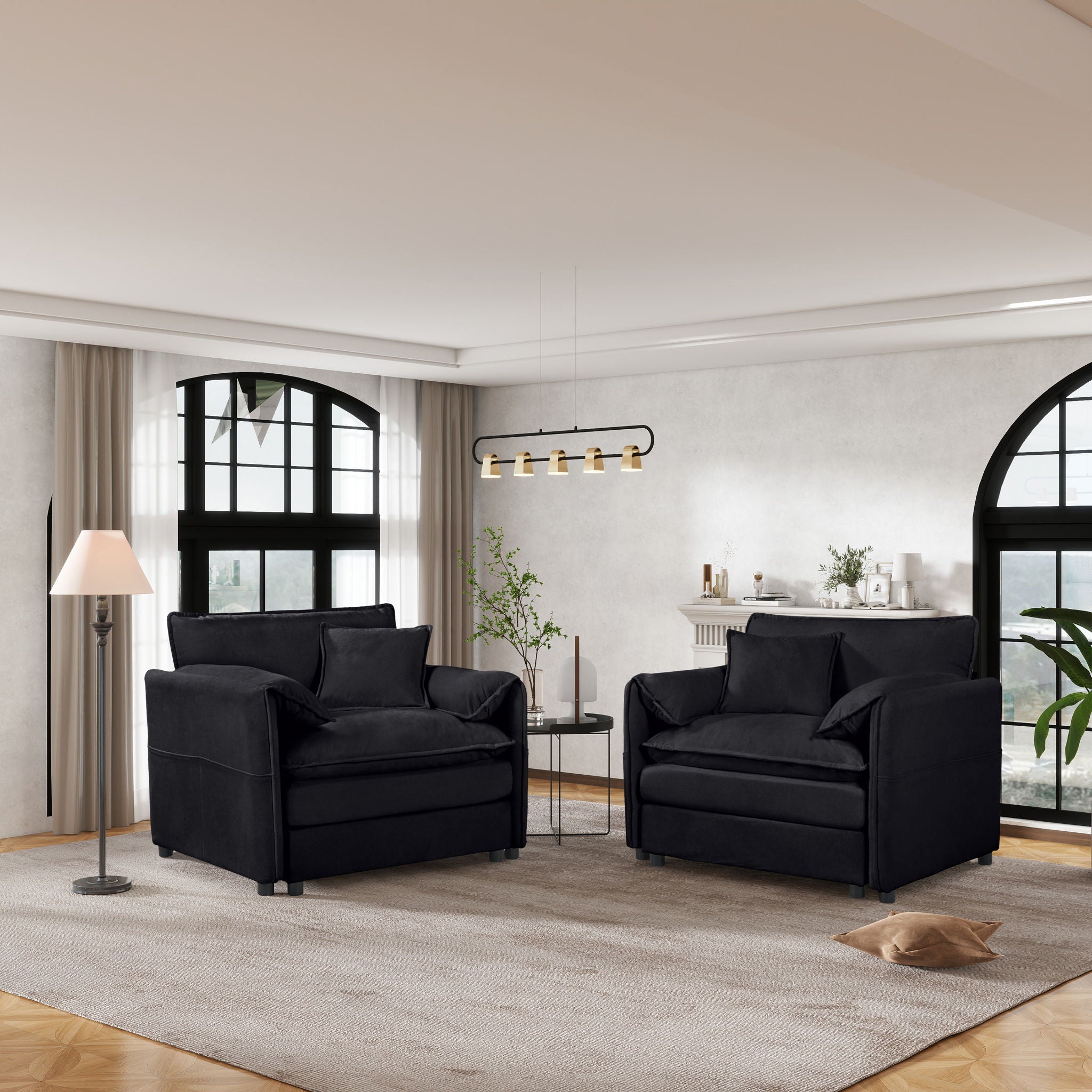 Modern Oversized Accent Chair, Comfy Single Sofa With Large Seat (Set of 2)