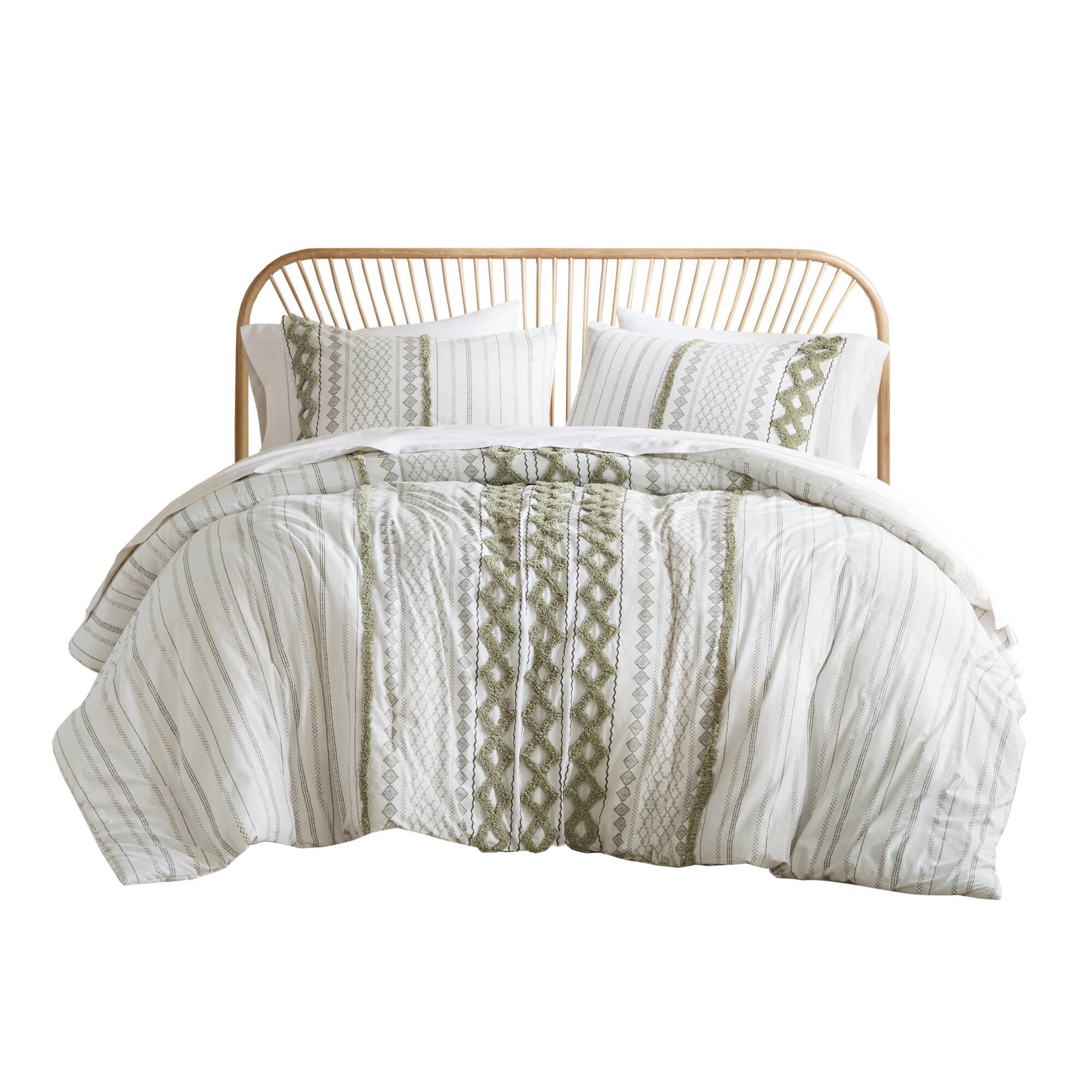 Imani - 3 Piece Full/Queen Printed Duvet Cover Set - Sage/Ivory