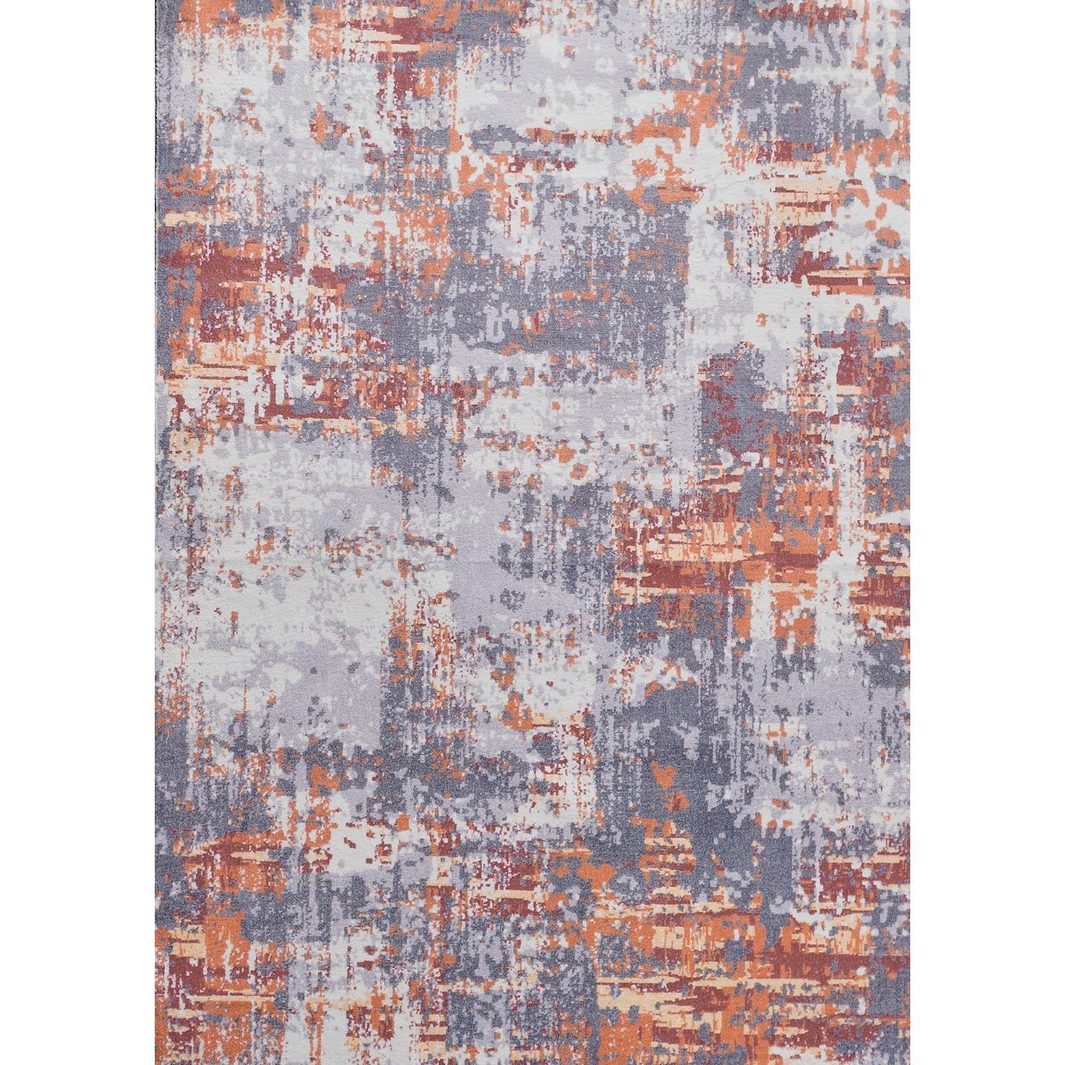 Zara Abstract Design Machine Washable Grey Brown and Rust Area Rug