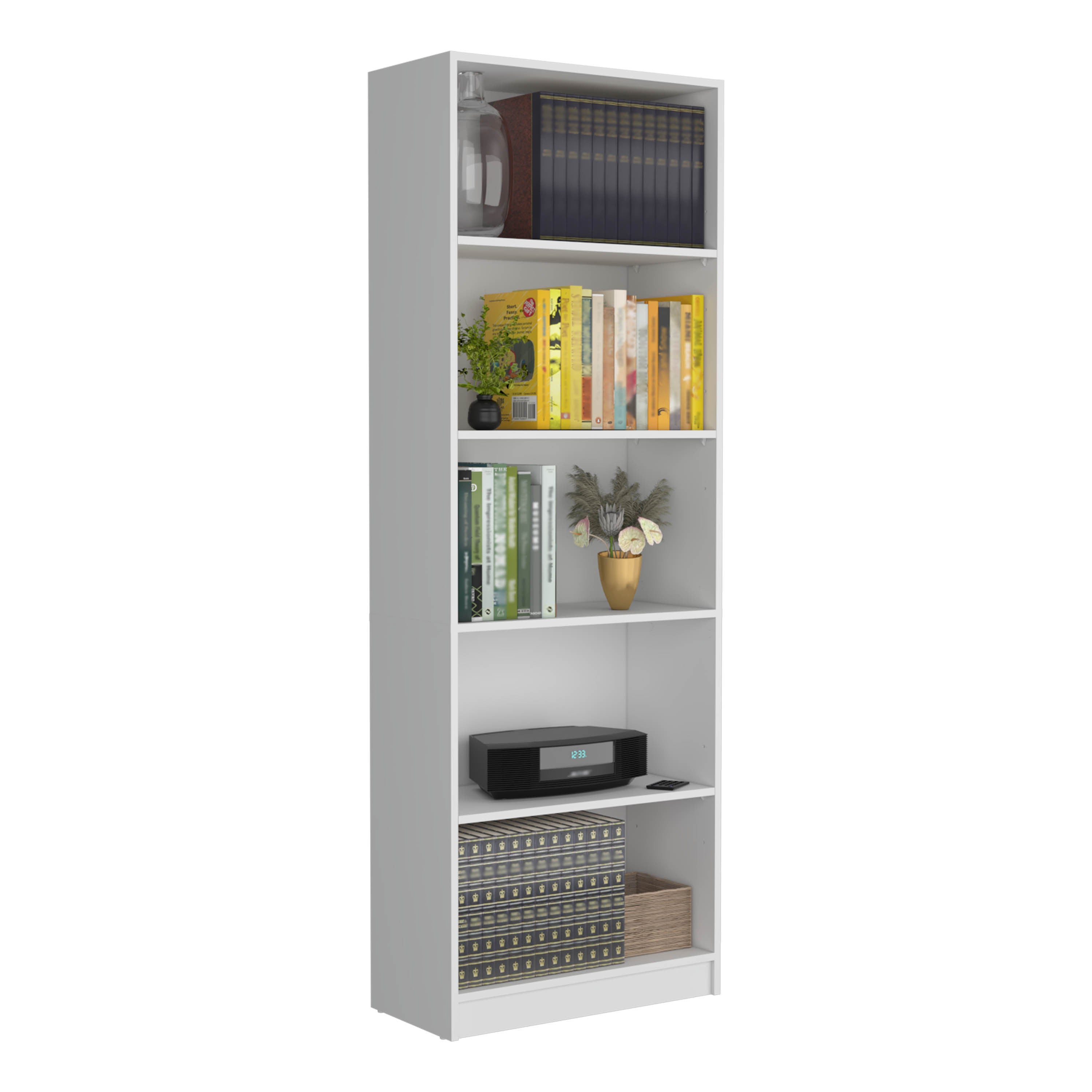 DEPOT E-SHOP Vinton 4-Tier Bookcase with Modern Storage for Books and Decor, White