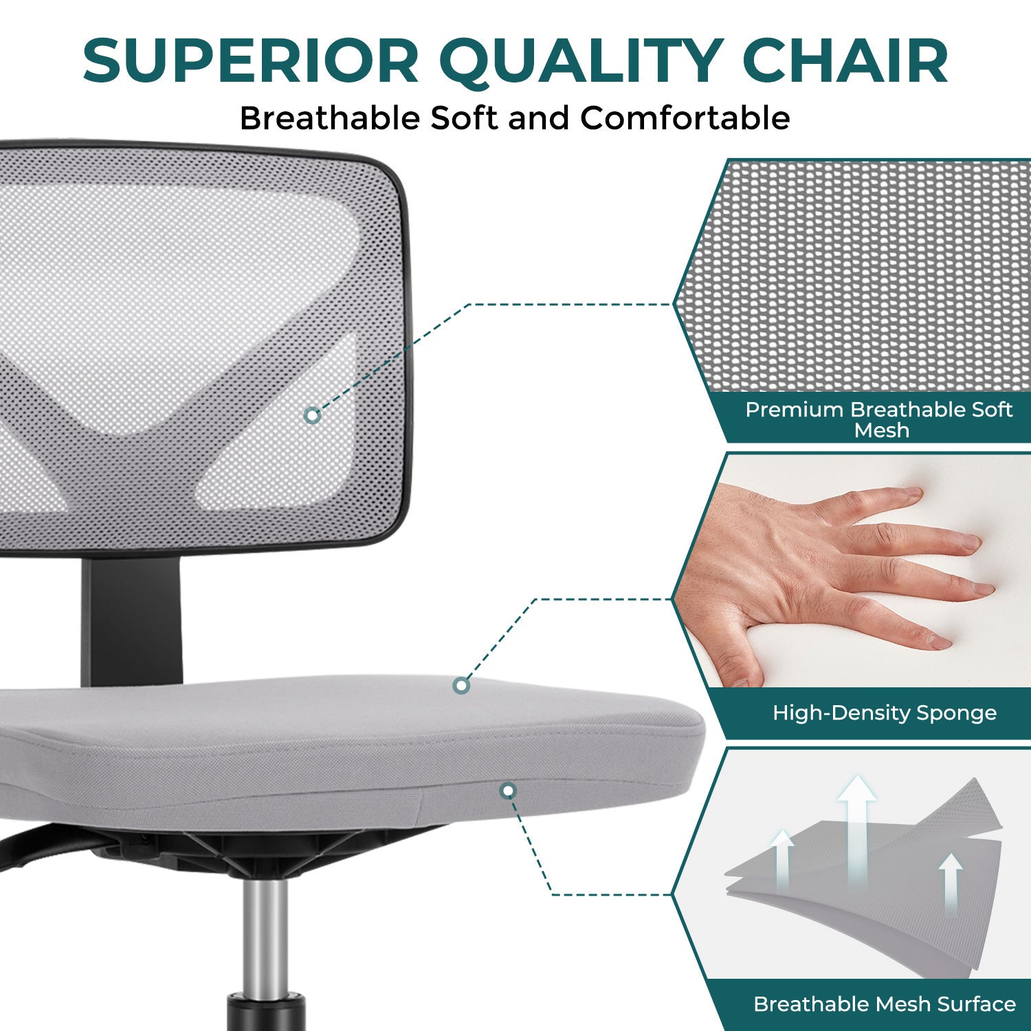 Sweetcrispy Armless Desk Chair Small Home Office Chair with Lumbar Support