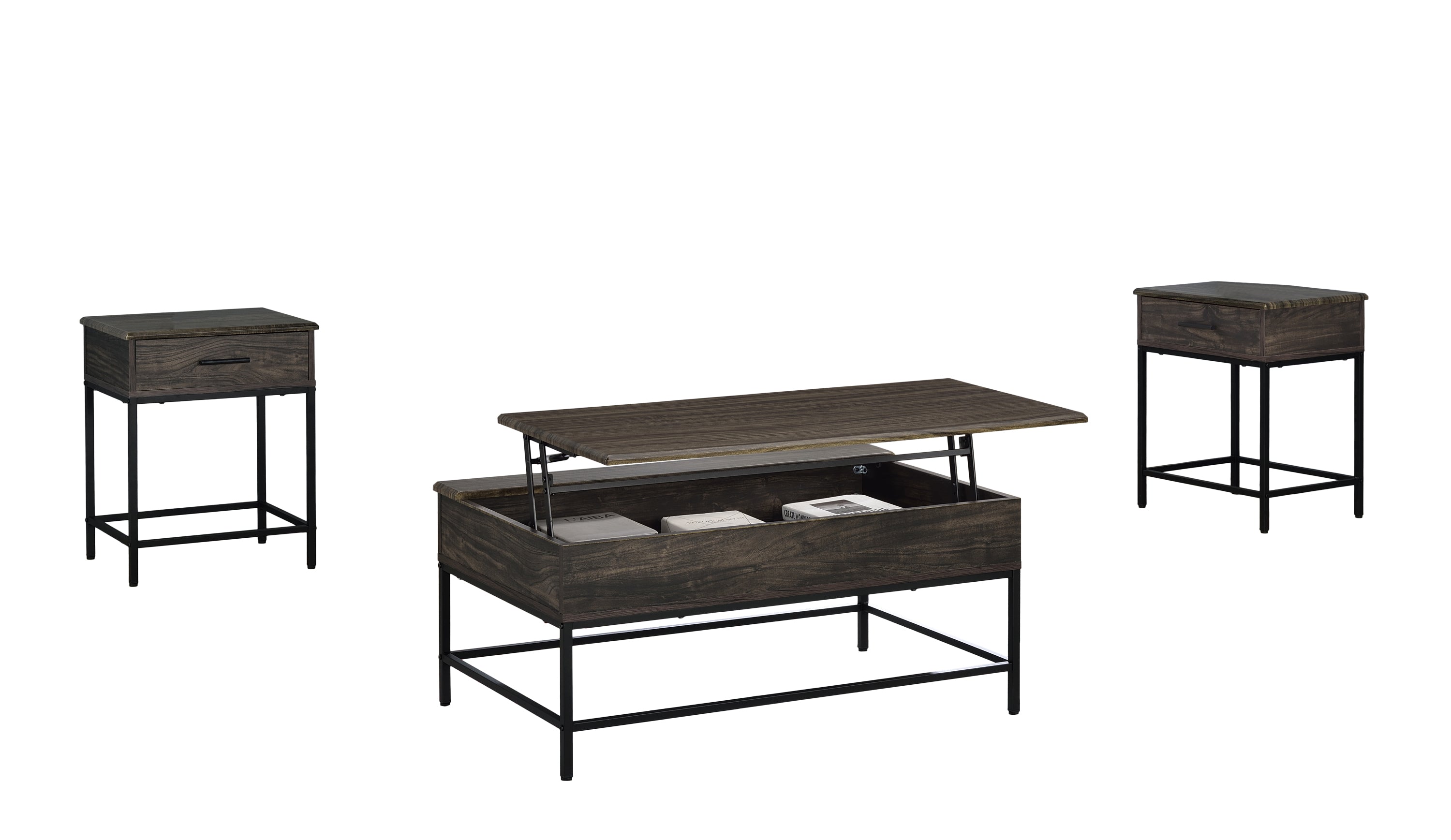 Cliff 3 Piece Brown Lift Top Coffee and End Table Set