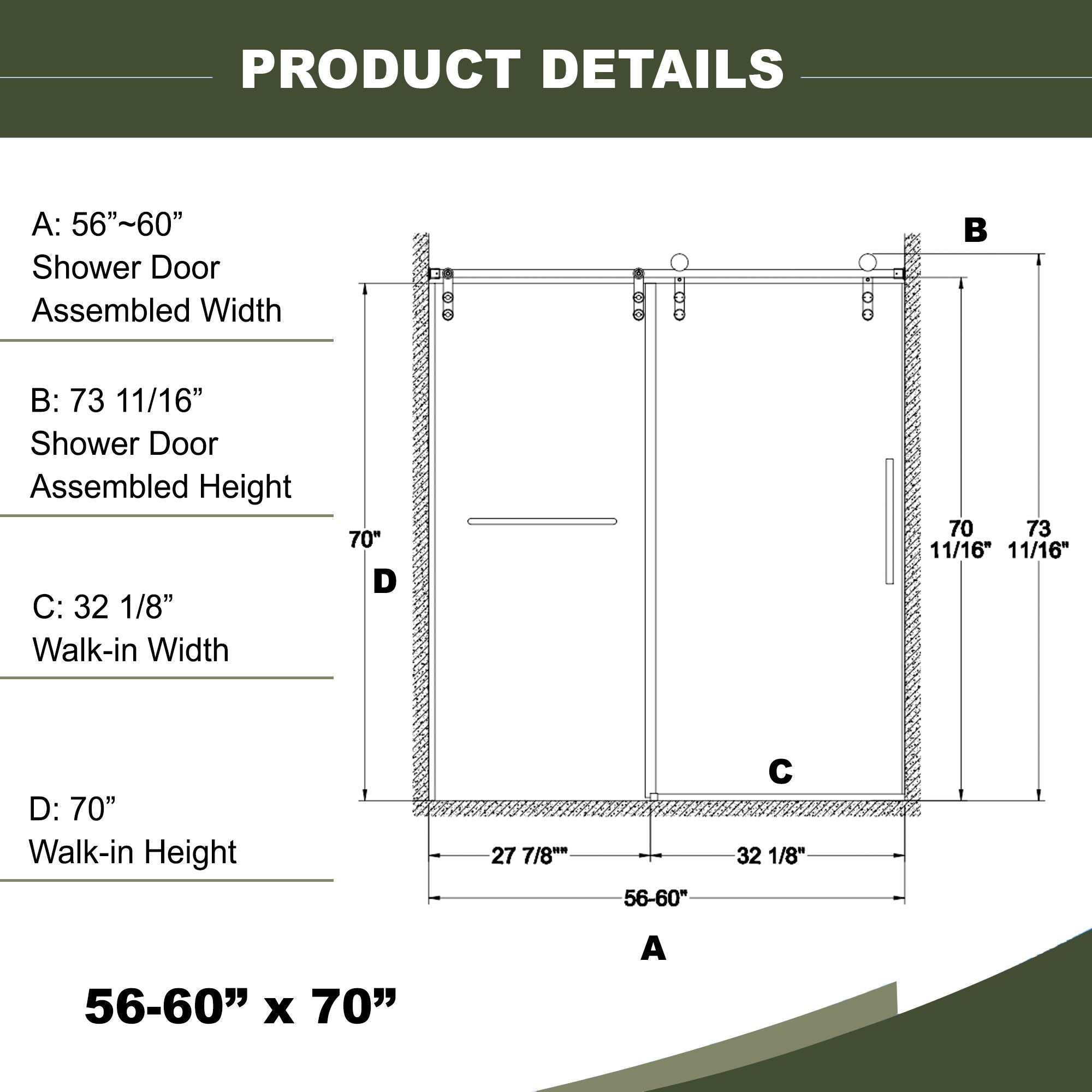 Frameless Shower Door, Sliding Shower Door, Premium 5 / 16" (8 Mm) Thick Tempered Glass Shower Enclosure With Towel Bar, Double Side Easy Clean Coat, Finished With Buffer