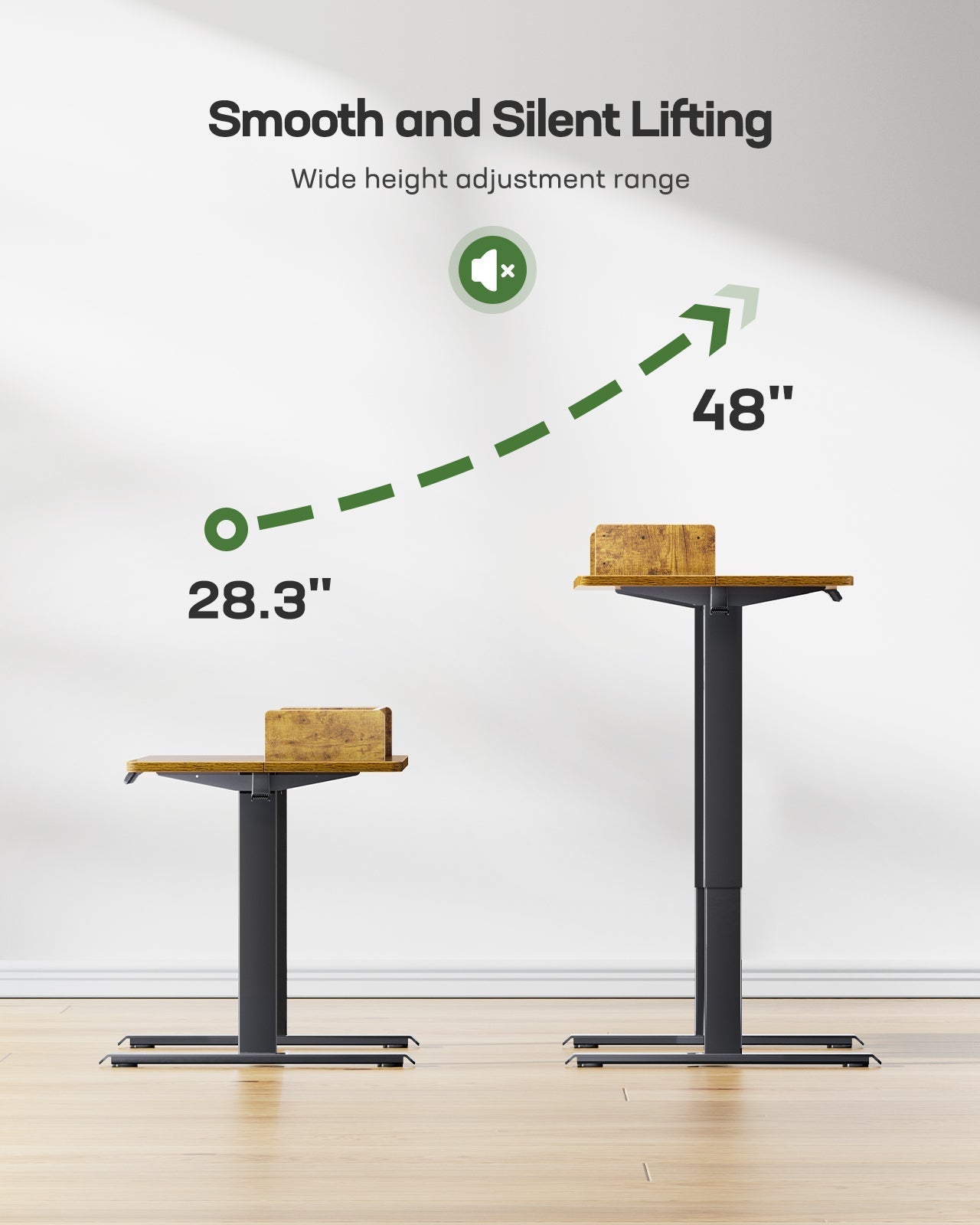Adjustable Height Stand up Desk, 55 x 24 Inches  Electric Standing Desk, Sit Stand Desk with Desktop Storage and Memory Preset, Rustic Brown Sit Stand Desk for Home and Office with 2 Hooks.