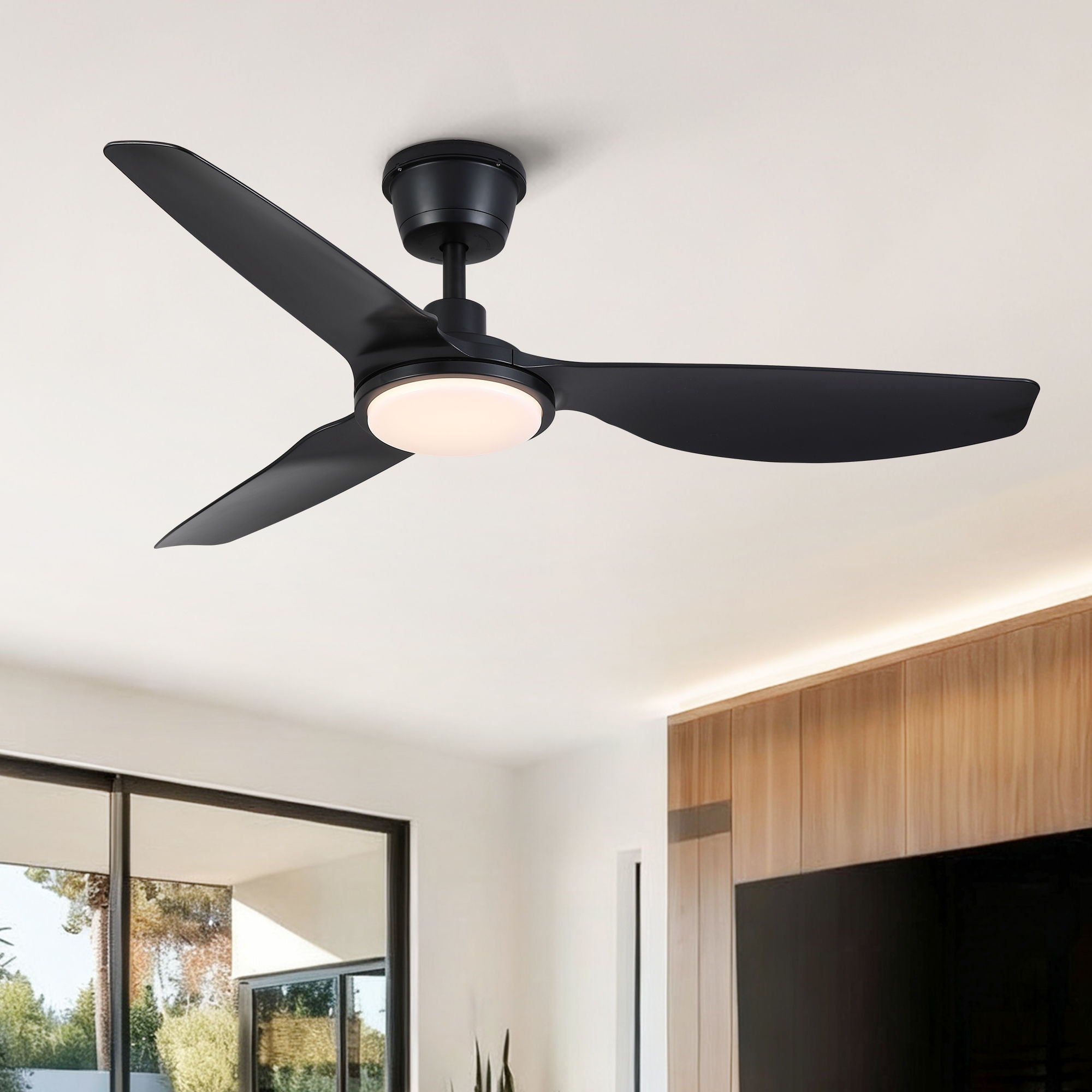 Outdoor Waterproof Ceiling Fan With Light And Quiet DC Motor, Blades For Bedroom - Black