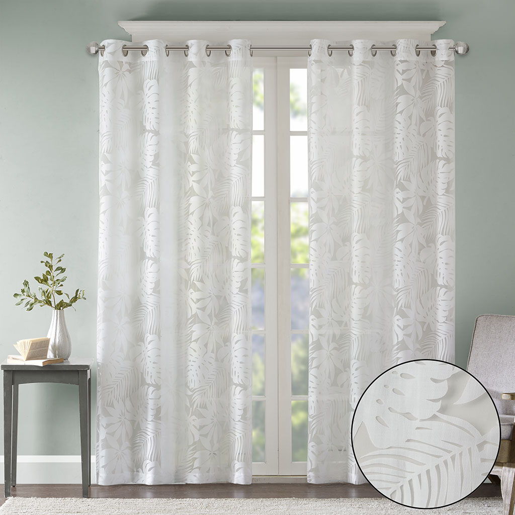 Leilani - 63" Palm Leaf Burnout Window Sheer - White