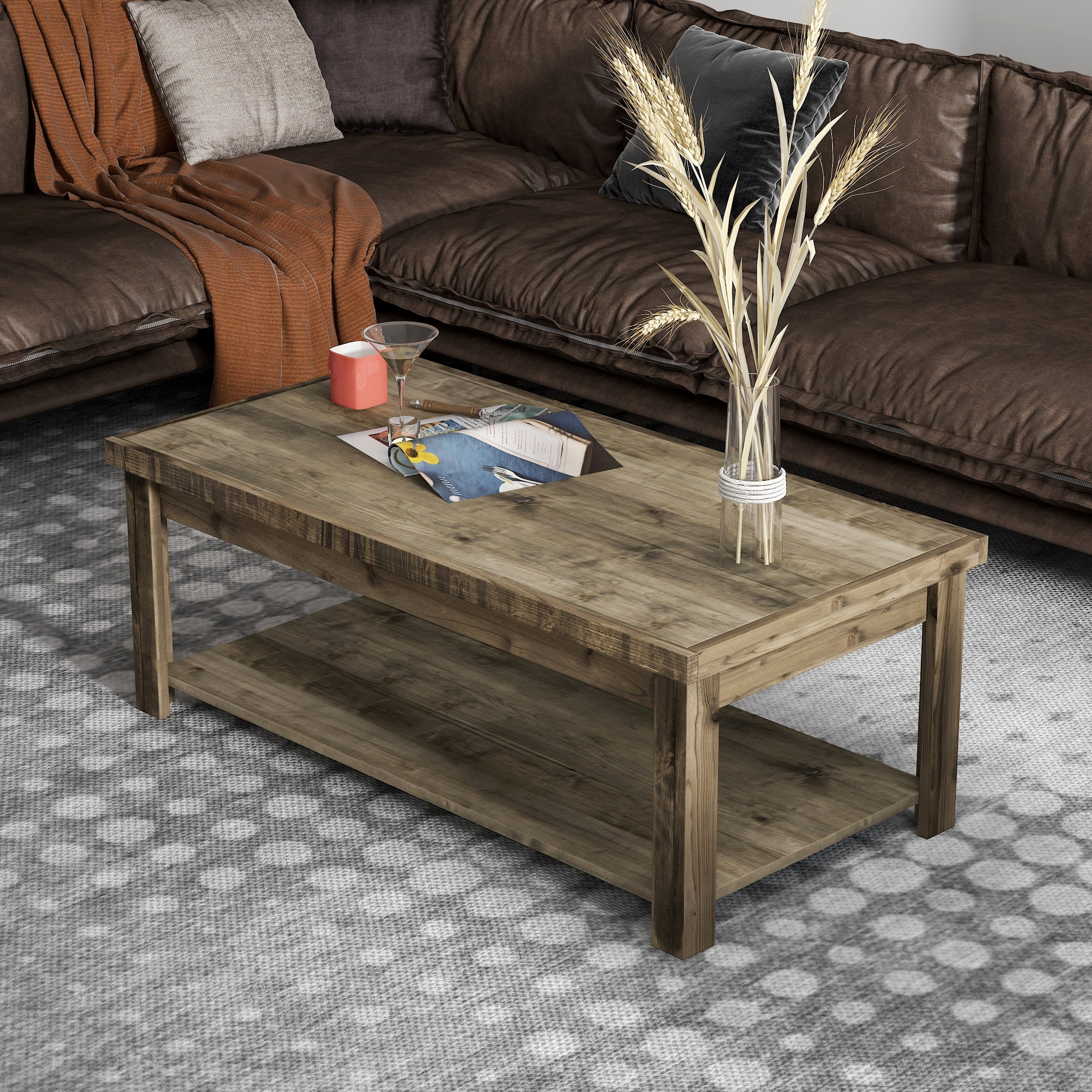 Bridgevine Home Joshua Creek 48 inch Coffee Table, No Assembly Required, Barnwood Finish