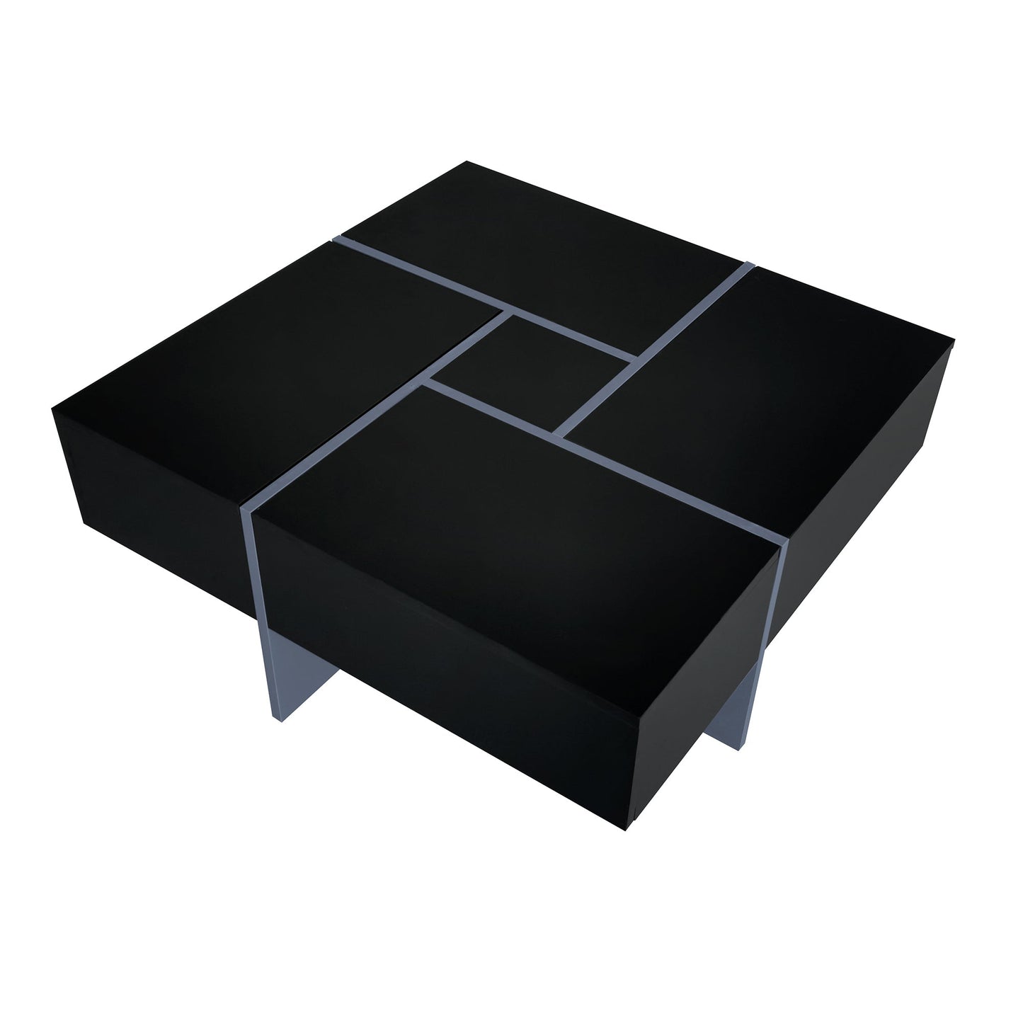 Unique Design Coffee Table with 4 Hidden Storage Compartments, Square Cocktail Table with Extendable Sliding Tabletop, UV High-gloss Design Center Table for Living Room, 31.5"x 31.5"