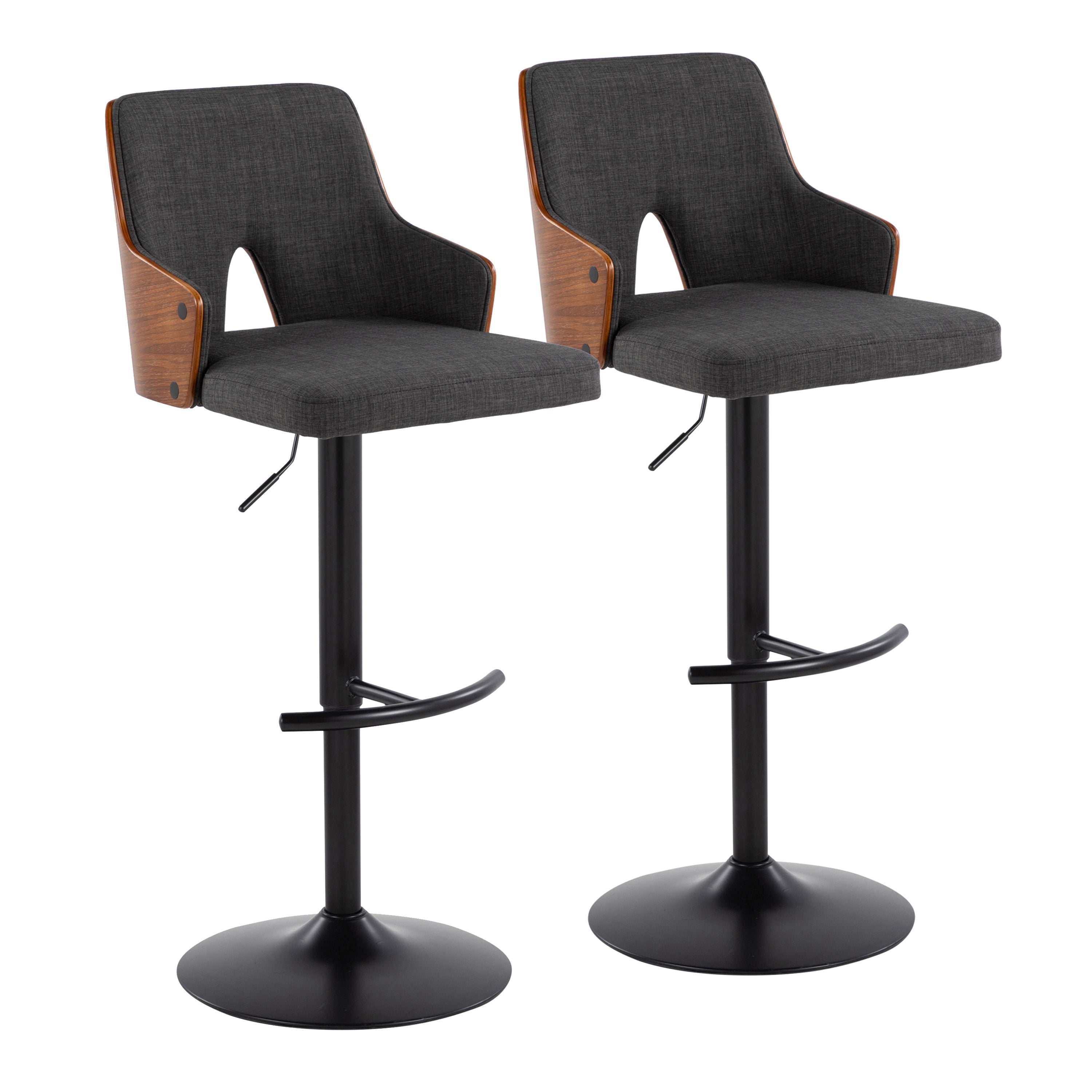 Stella - Contemporary Adjustable Barstool Stool & Swivel With Rounded T Footrest (Set of 2)