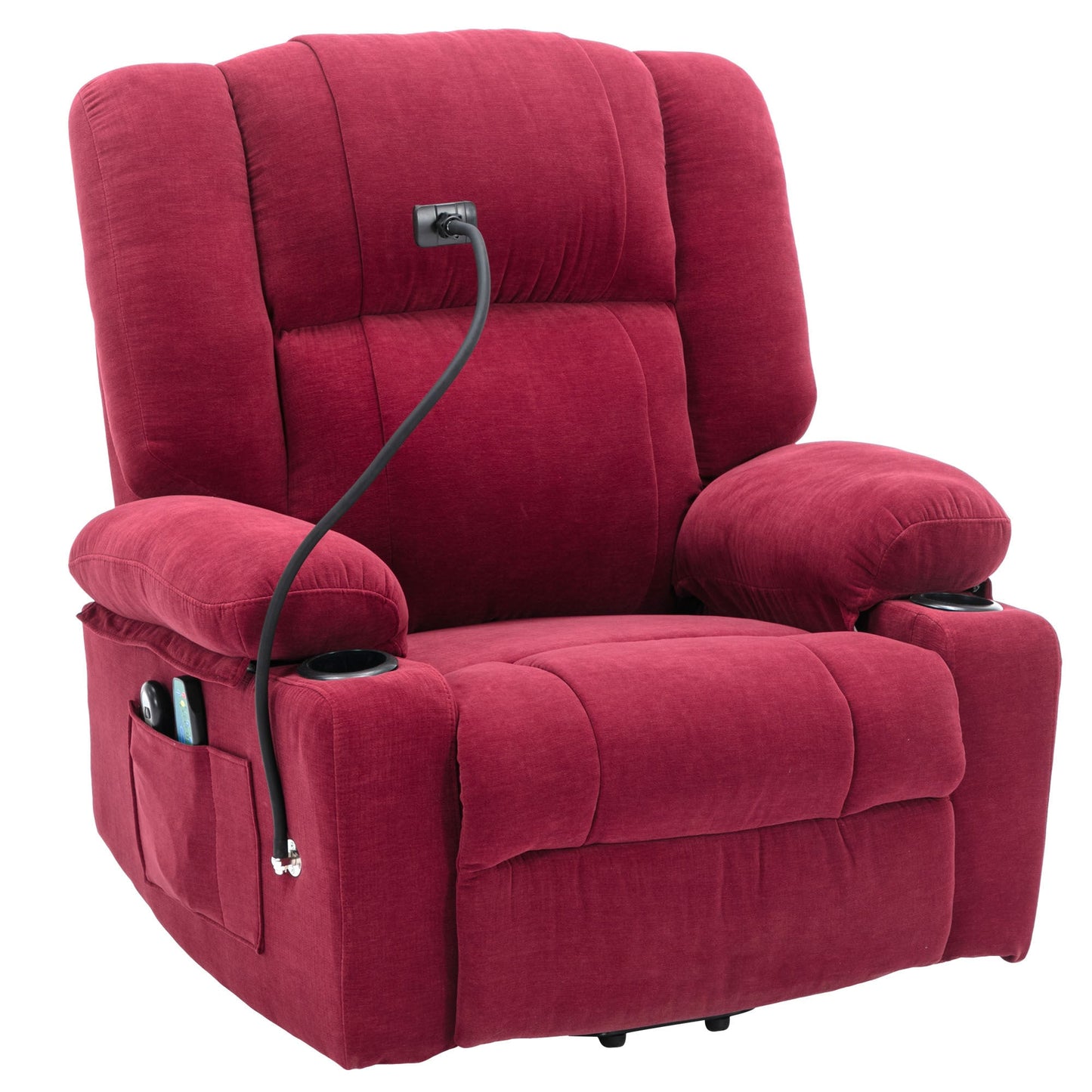 Power Lift Recliner Chair Electric Recliner for Elderly Recliner Chair with Massage and Heating Functions, Remote, Phone Holder Side Pockets and Cup Holders for Living Room, Red