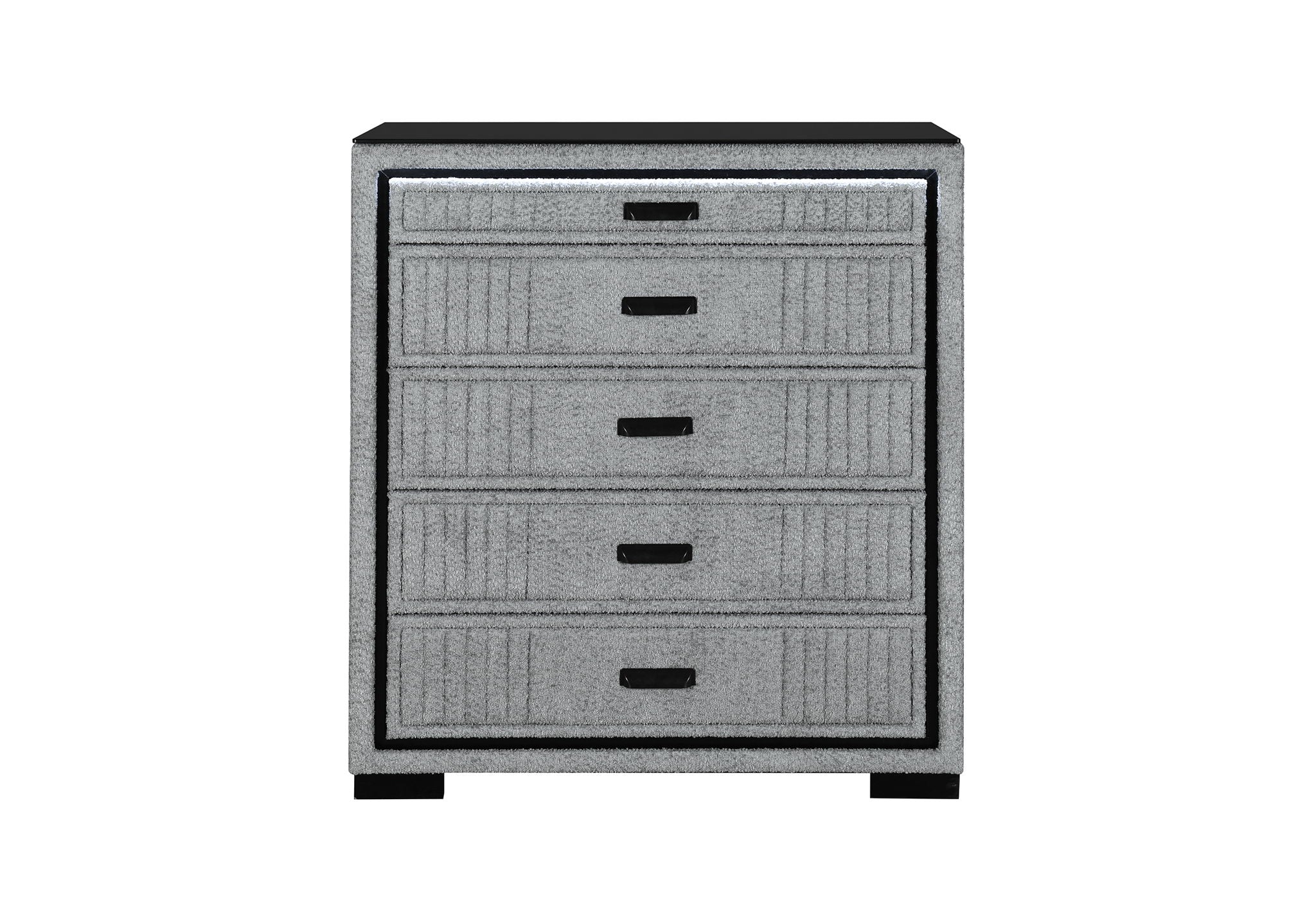 Isabella - 5 Piece Queen Bedroom Set (Queen Bed Group With LED, TV Lift, Bluetooth Speaker And Firpeplace Crystal) - Gray