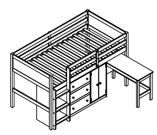 Twin Size Low Loft Bed With Pull-Out Desk, Drawers, Cabinet, and Shelves for White Color