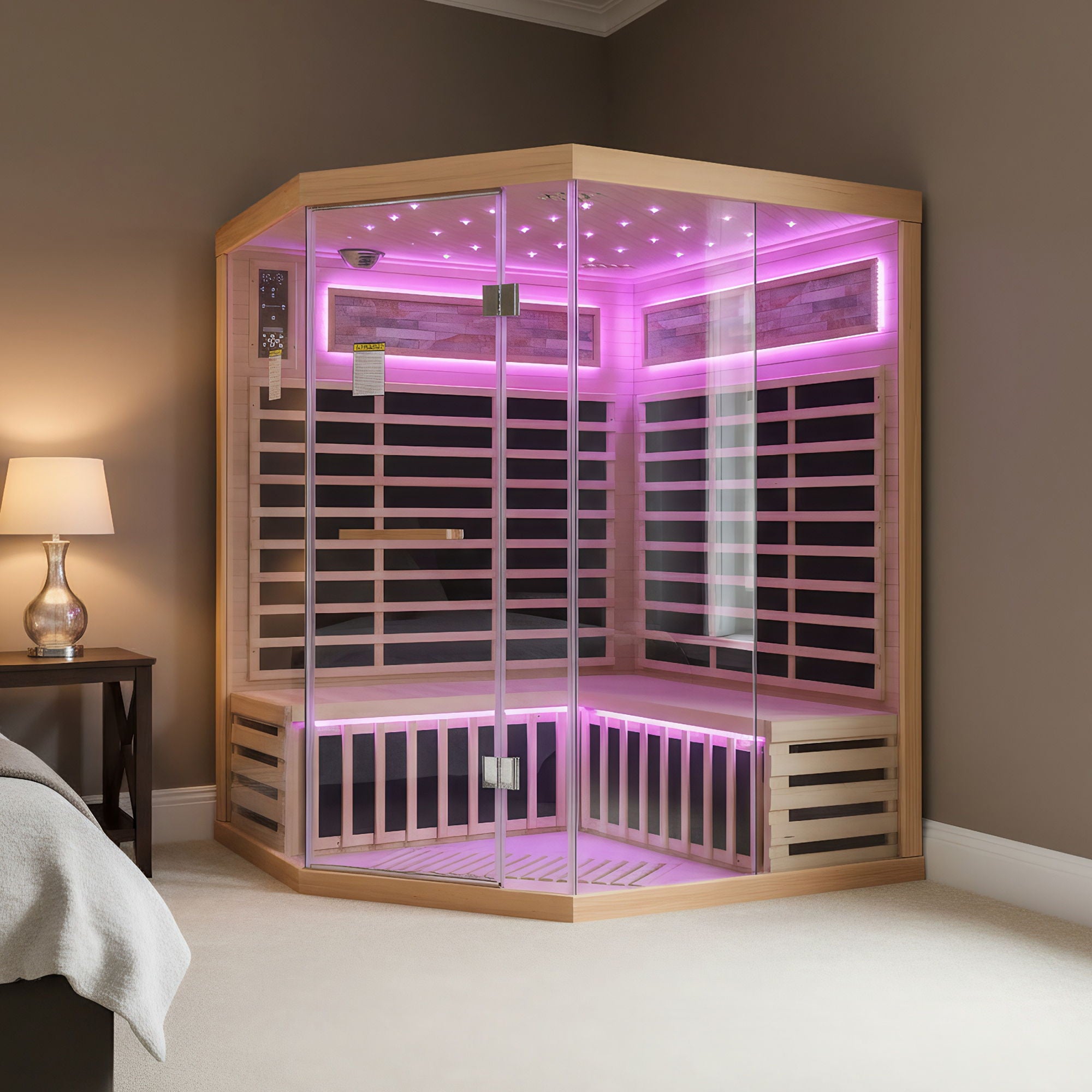 Pentagonal Sauna Room With Carbon Heating Plates - American White Oak