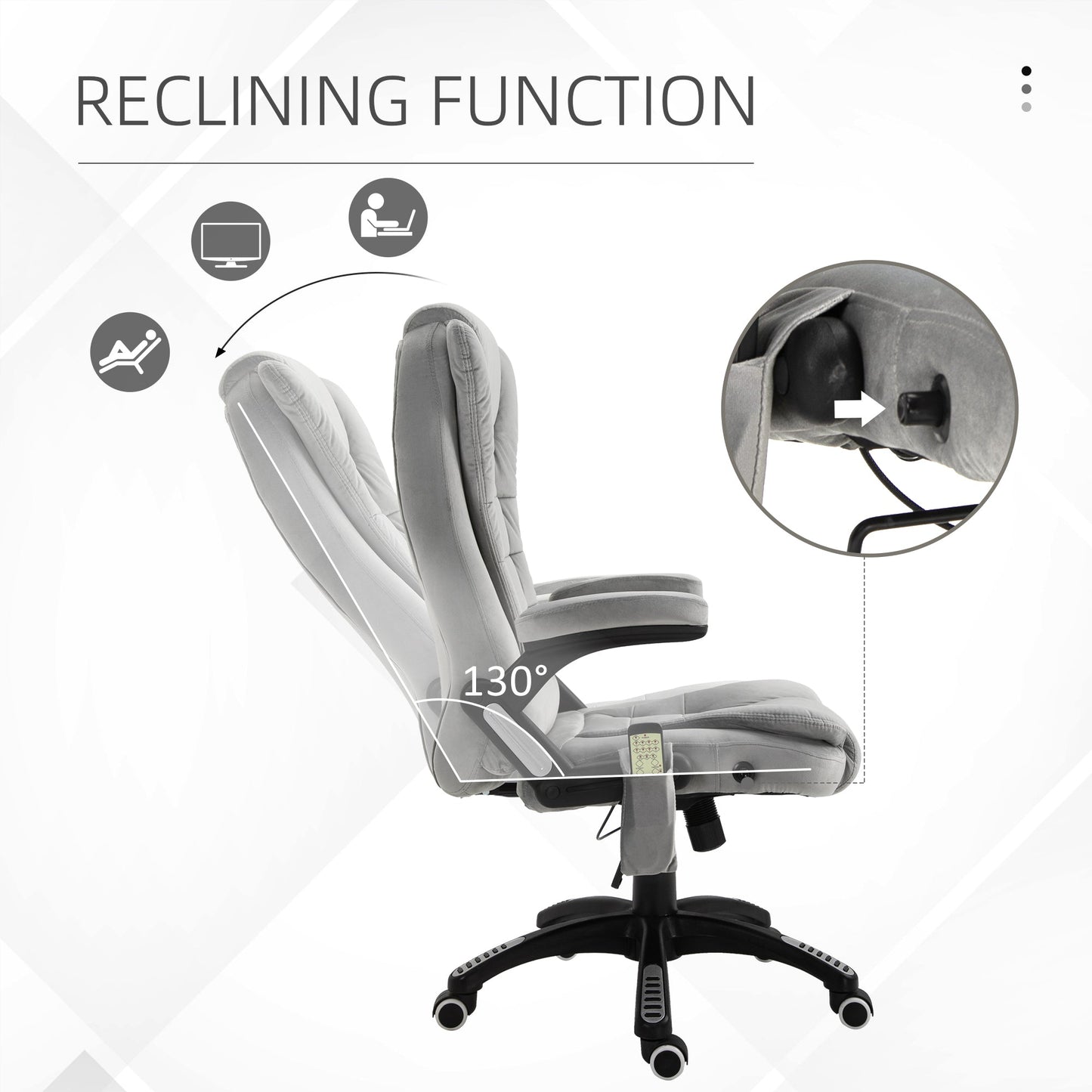 6 Point Vibration Massage Office Chair with Heat, High Back Executive Office Chair with Padded Armrests, Velvet Reclining Computer Chair, Gray