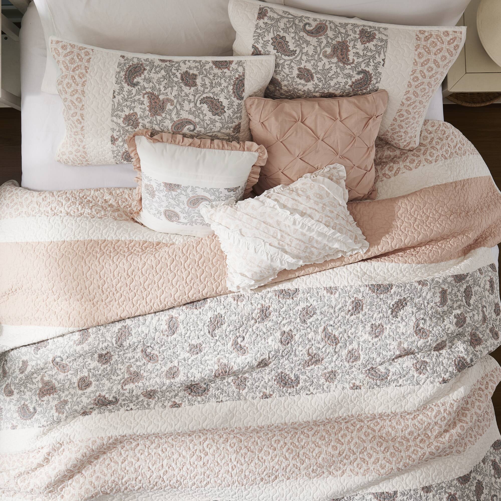 Dawn - King 6 Piece Reversible Coverlet Set - Blush