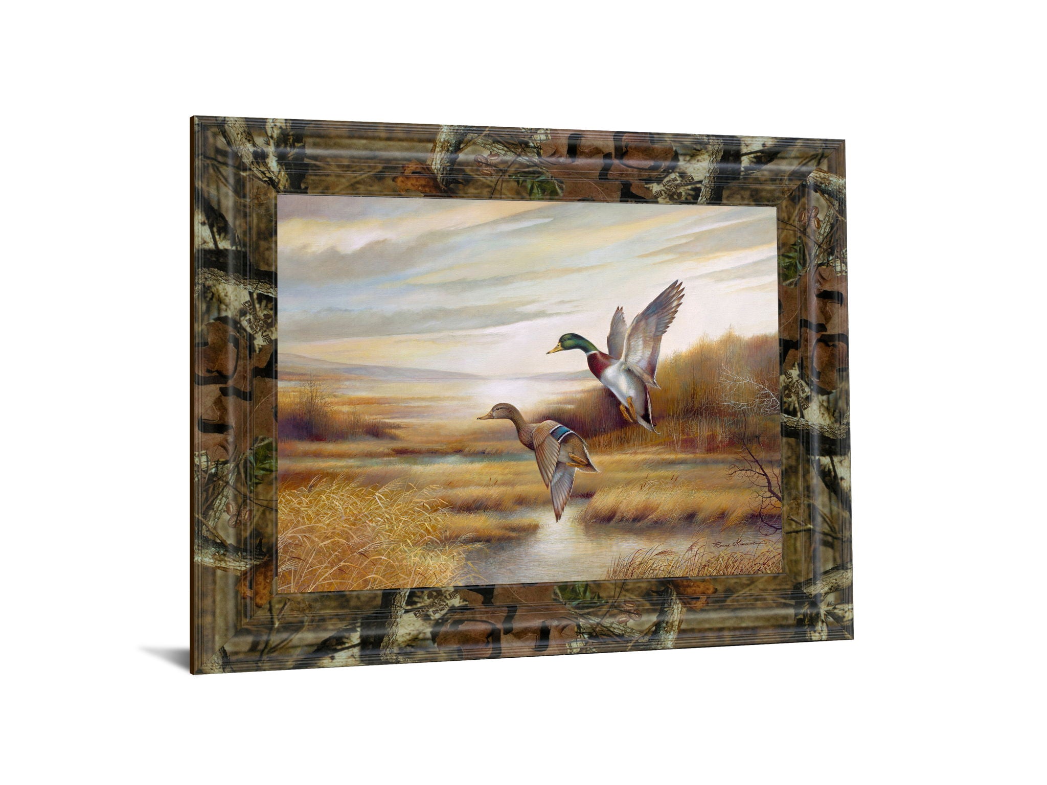 22x26 Mallards By Ruanne Manning And Mossy Oak Native Living - Framed Print Wall Art - Light Brown
