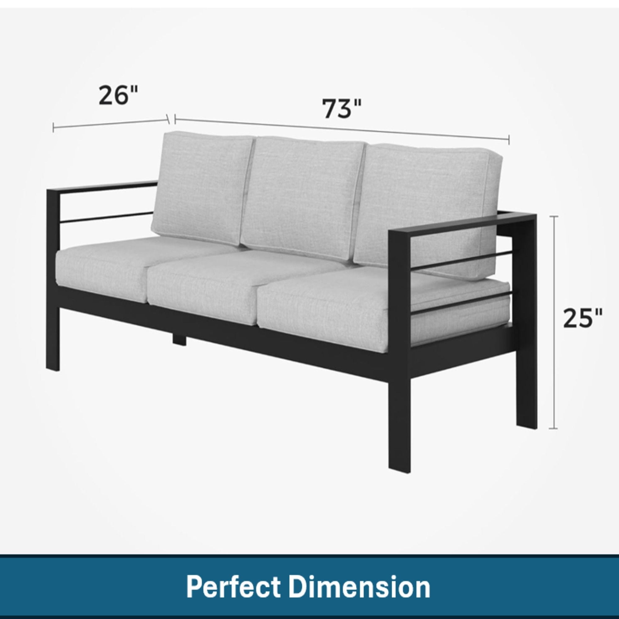 All-Weather Patio Sofa & Cushions, 3 Seat Outdoor Couch