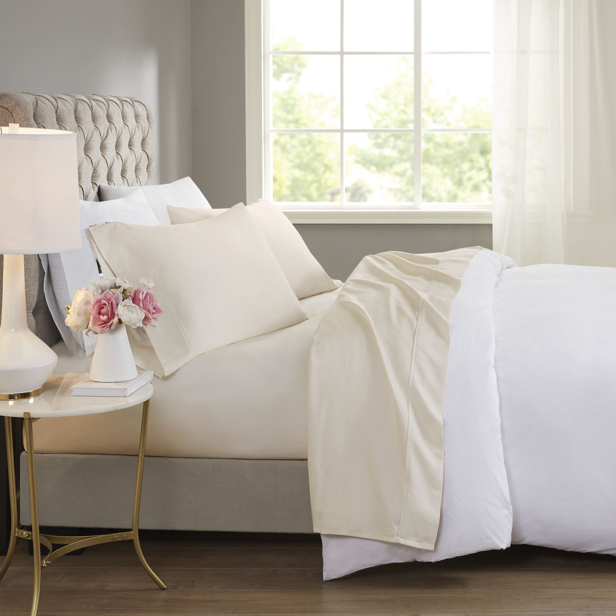 600 Thread Count - Cooling Cotton Blend 4-Piece Sheet Set - Ivory