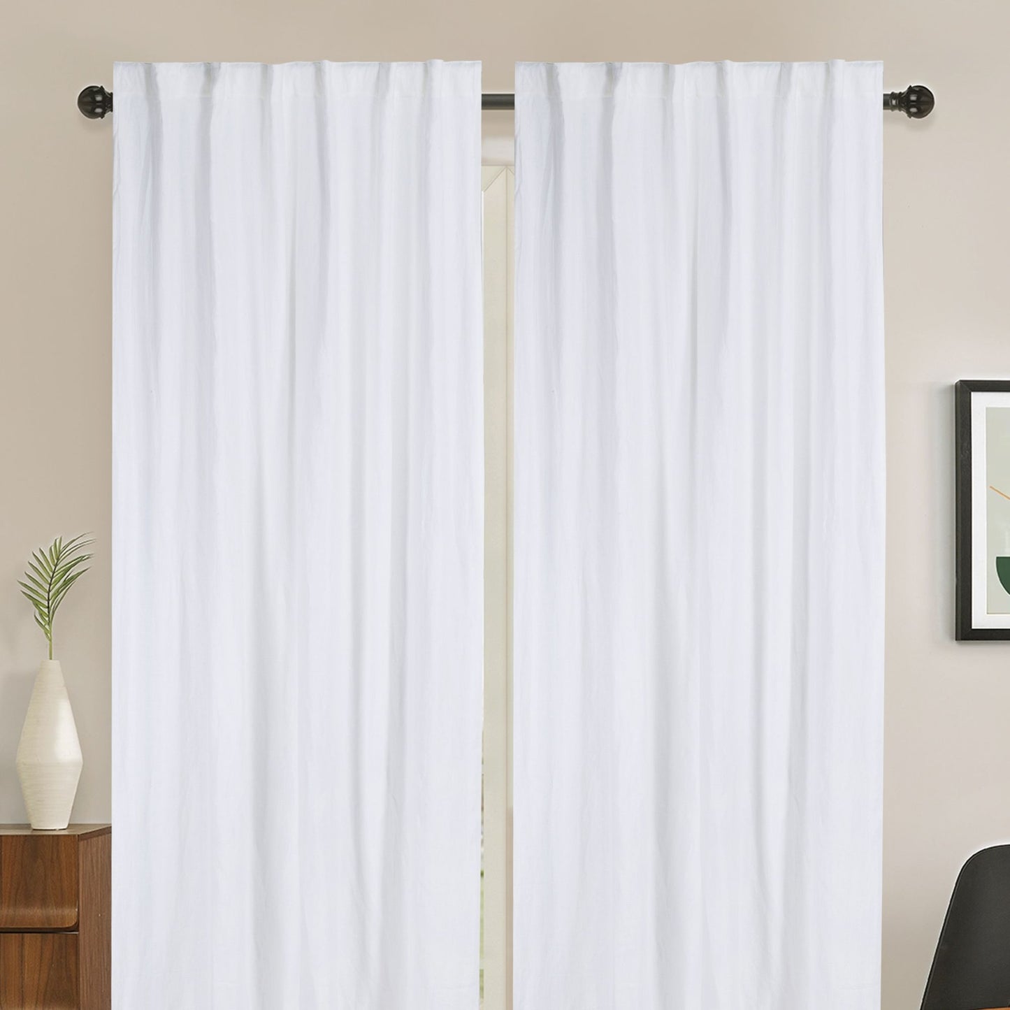 Newport Unlined Window Curtains for Bedroom, Linen Curtains for Living Room, 84 Inches Long Curtains for Living Room, Soft White