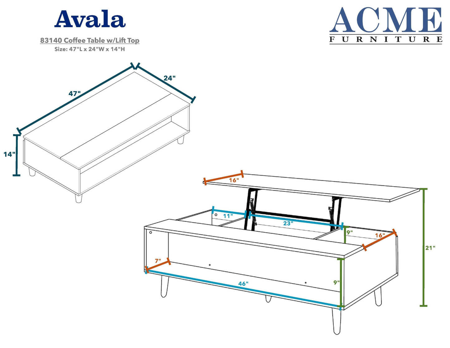 ACME Avala Coffee Table w/Lift Top, Walnut & Black 83140