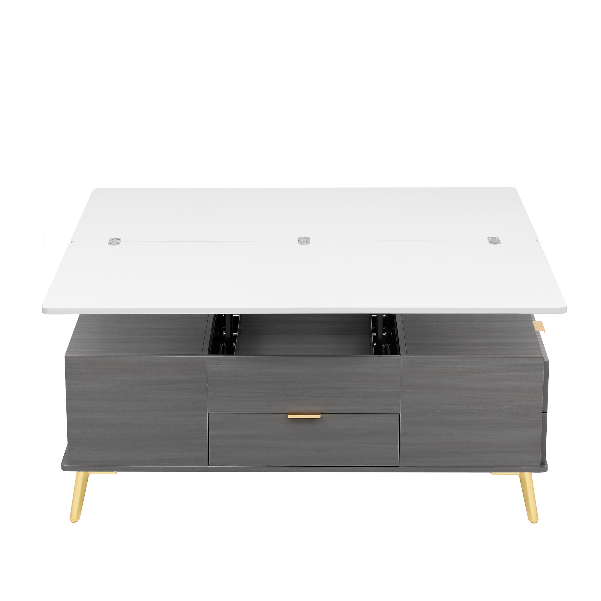 Modern Lift Top Coffee Table Multi Functional Table with Drawers in Gray & White