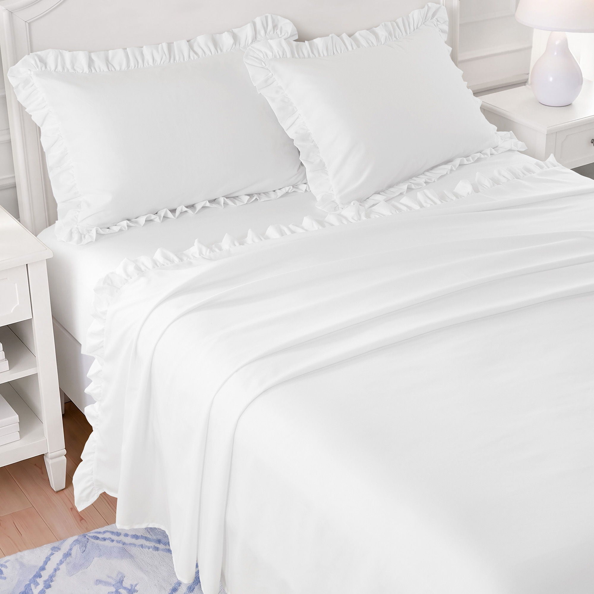 Microfiber Ruffle - Queen Sheets - Bright White