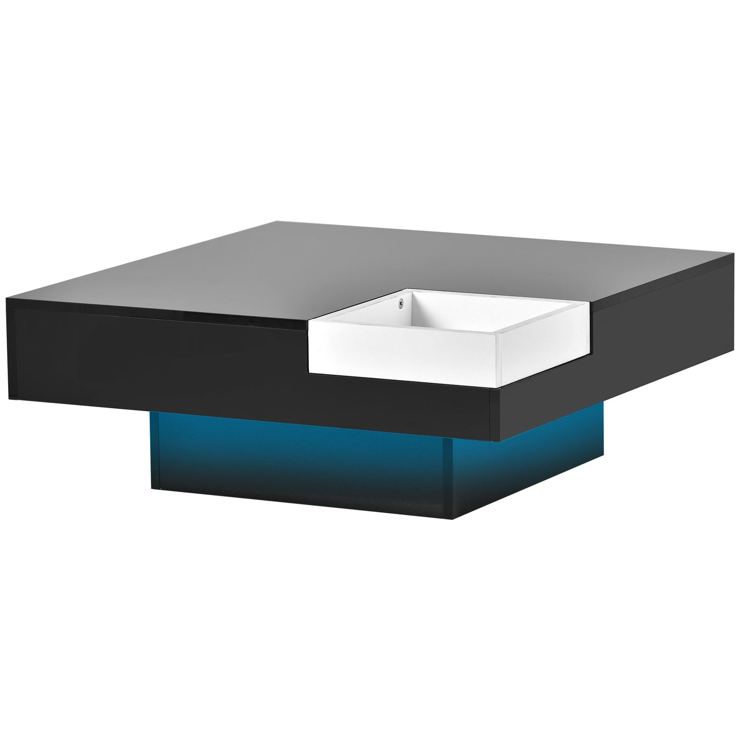 Modern Minimalist Design 31.5*31.5in Square Coffee Table with Detachable Tray and Plug-in 16-color LED Strip Lights Remote Control for Living Room (OLD SKU: WF291303AAB )