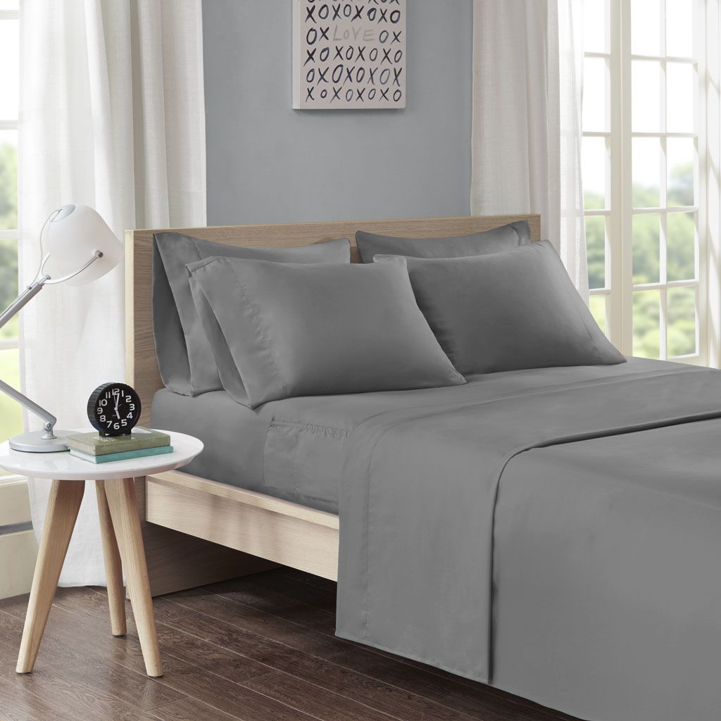 Microfiber - Twin Long Sheet Set With Side Storage Pockets - Charcoal