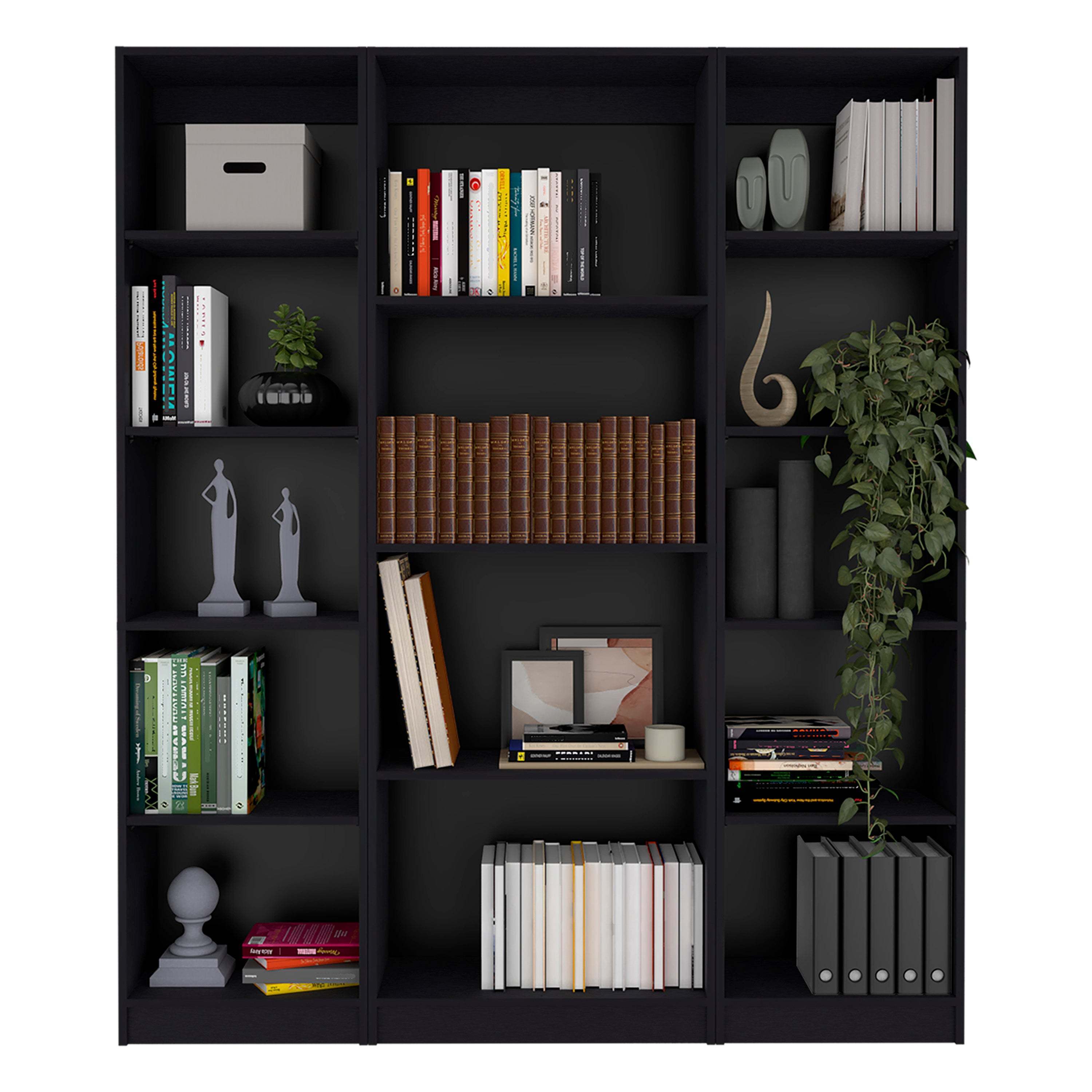 Alexander Black 3 Piece Living Room Set with 3 Bookcases