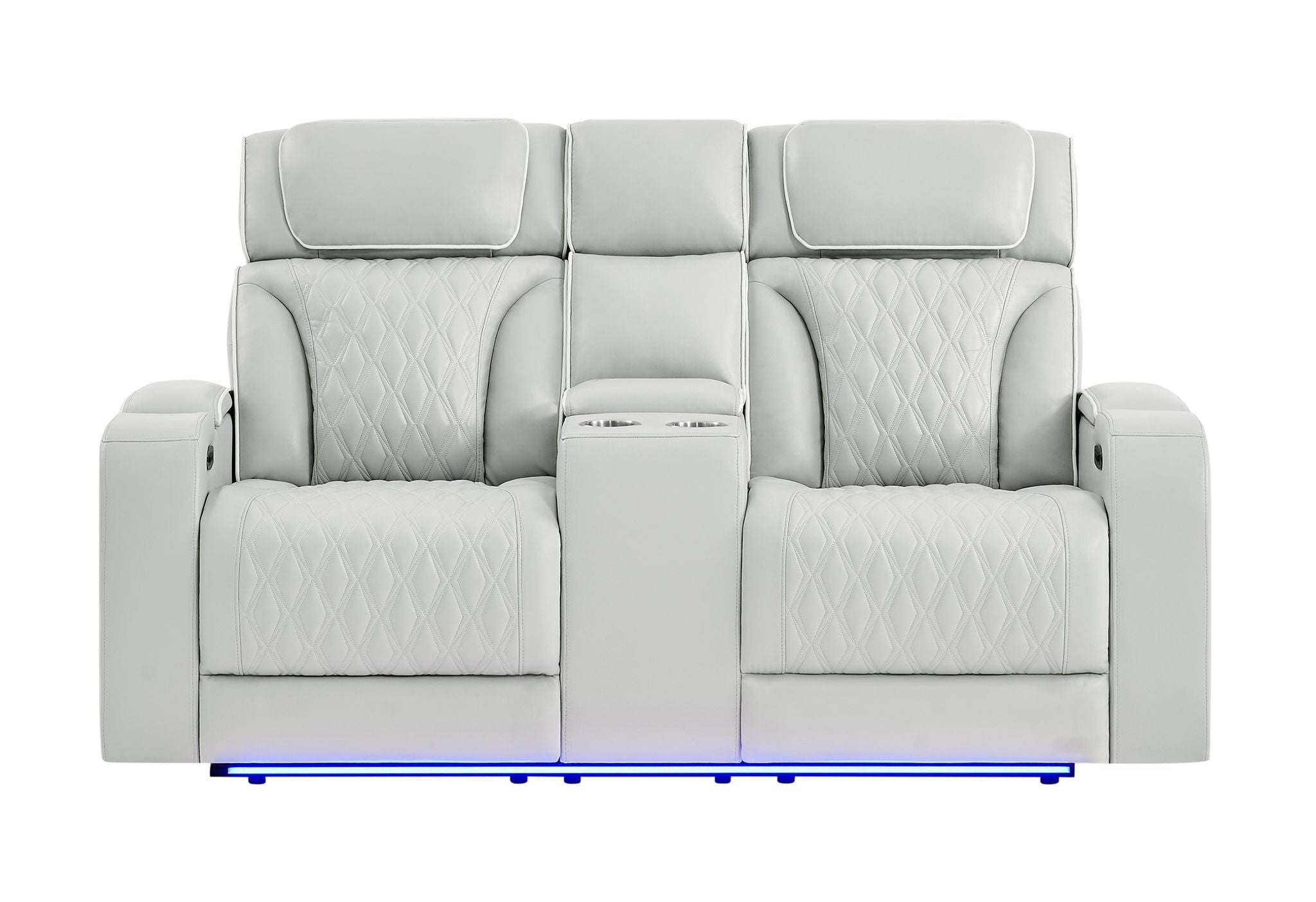 U8611 - Power Console Reclining Loveseat With Power Headrest, LED And Speaker - Silver