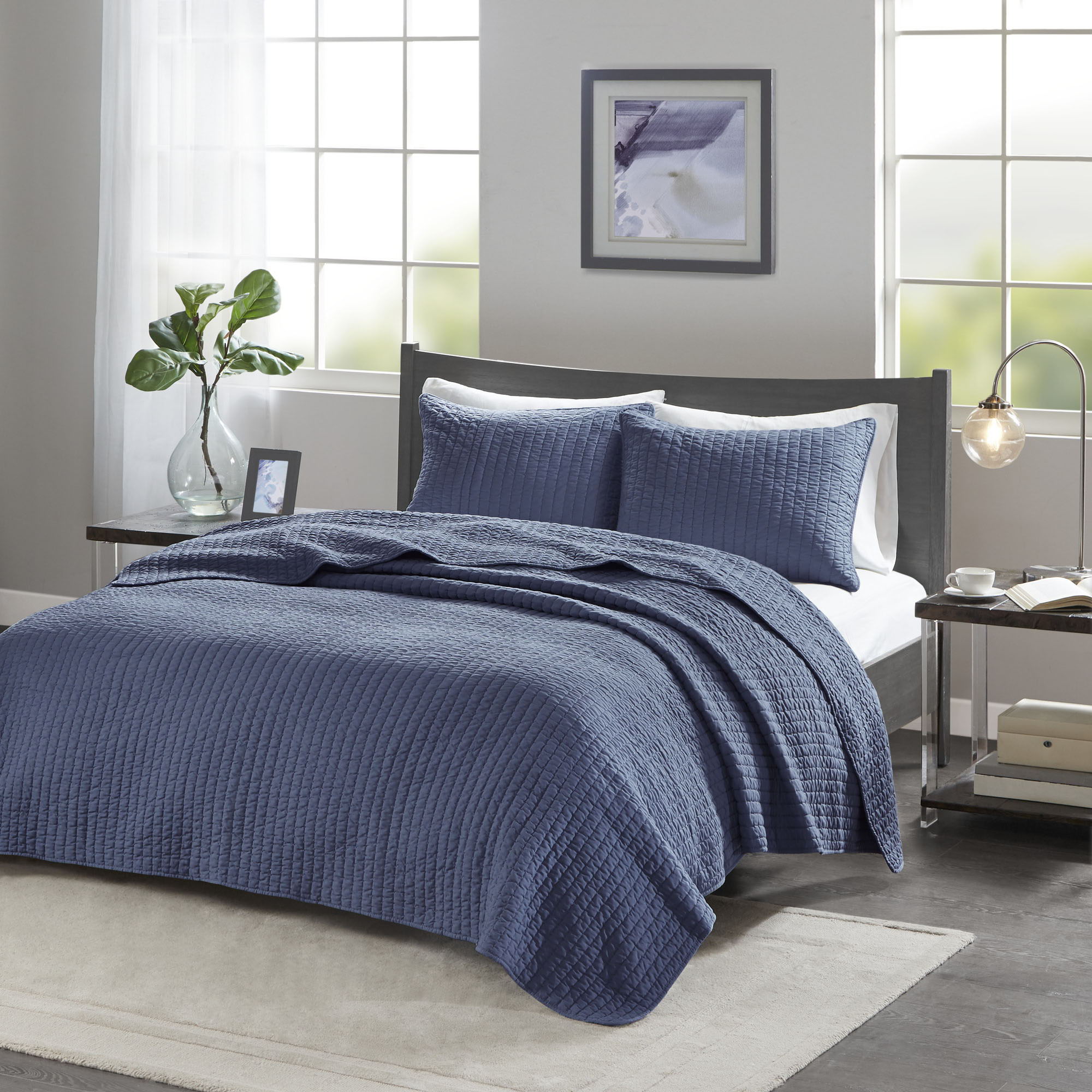 Keaton - Reversible Coverlet Set - Navy