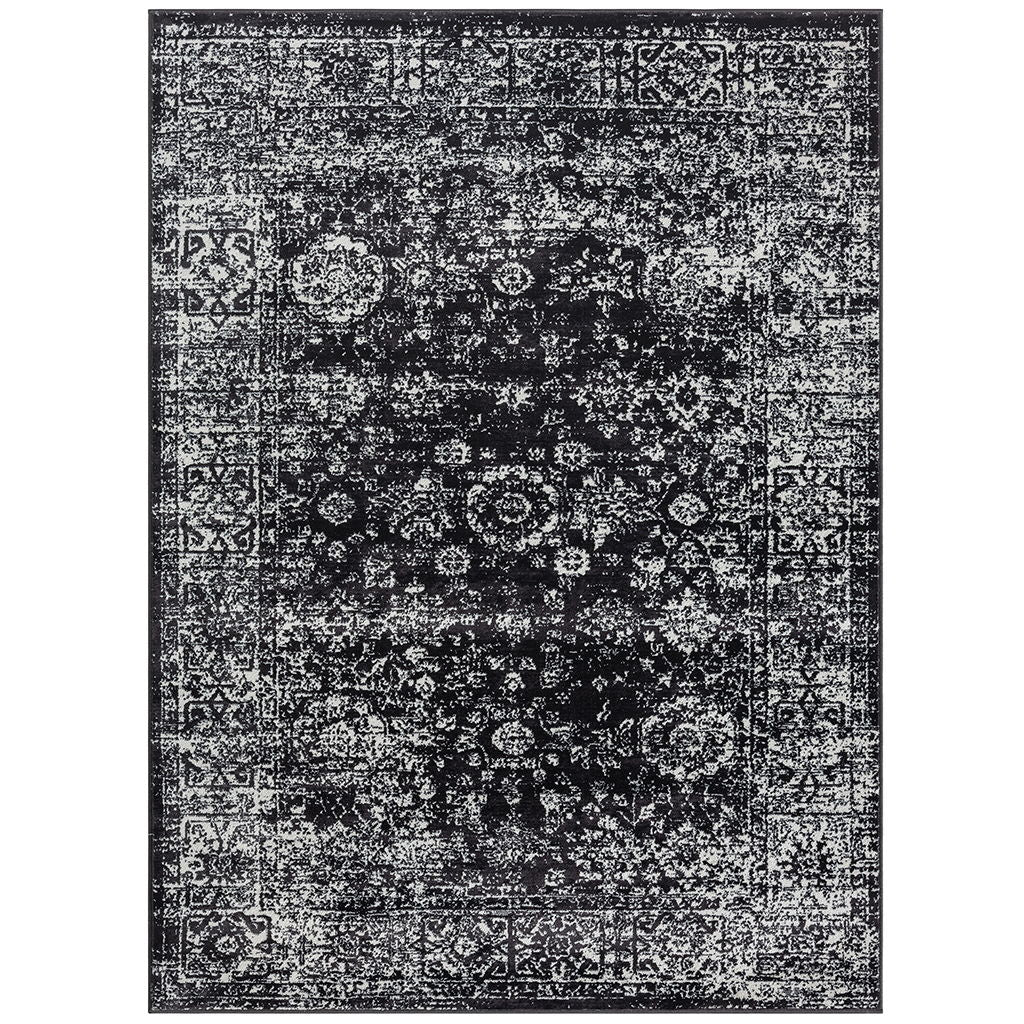 Chadwick - 8' x 10' Distressed Vintage Persian Woven Area Rug - Black / Cream