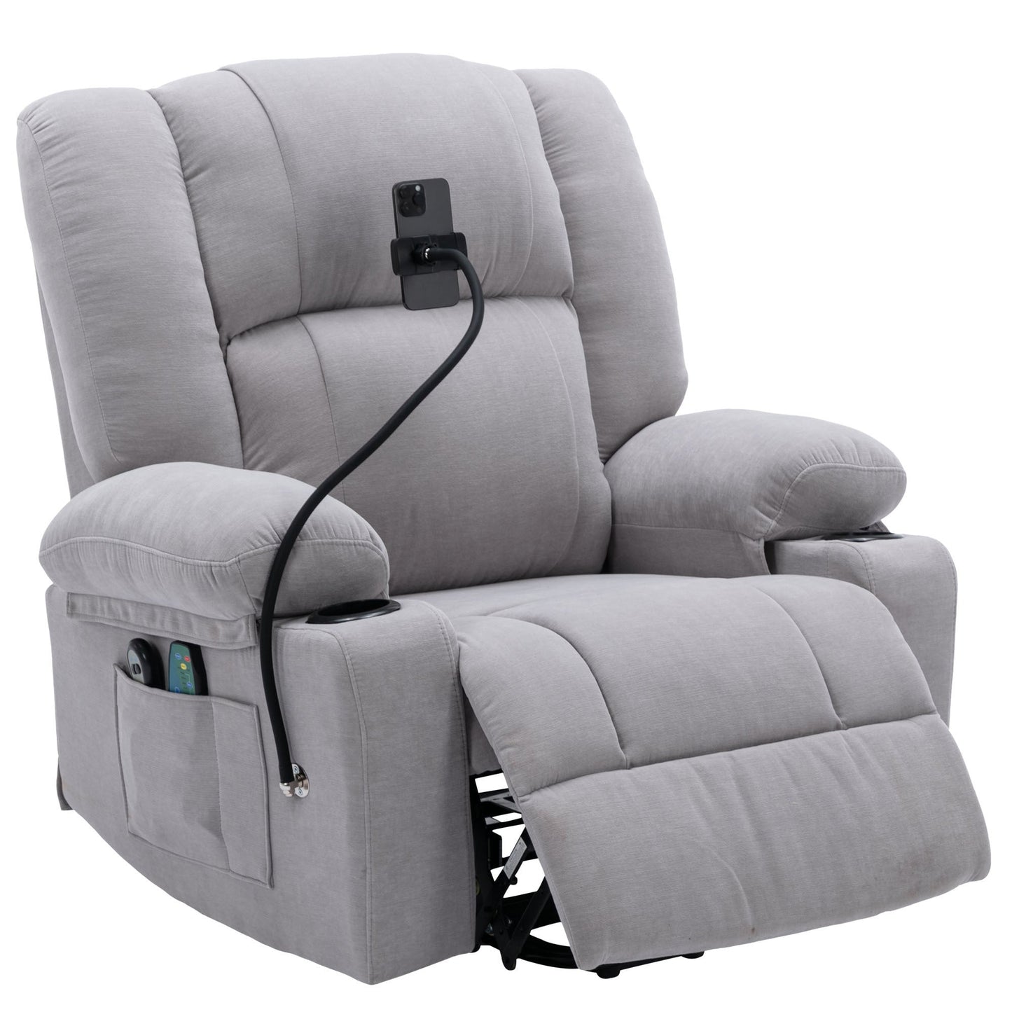 Power Lift Recliner Chair Electric Recliner for Elderly Recliner Chair with Massage and Heating Functions, Remote, Phone Holder Side Pockets and Cup Holders for Living Room, Grey