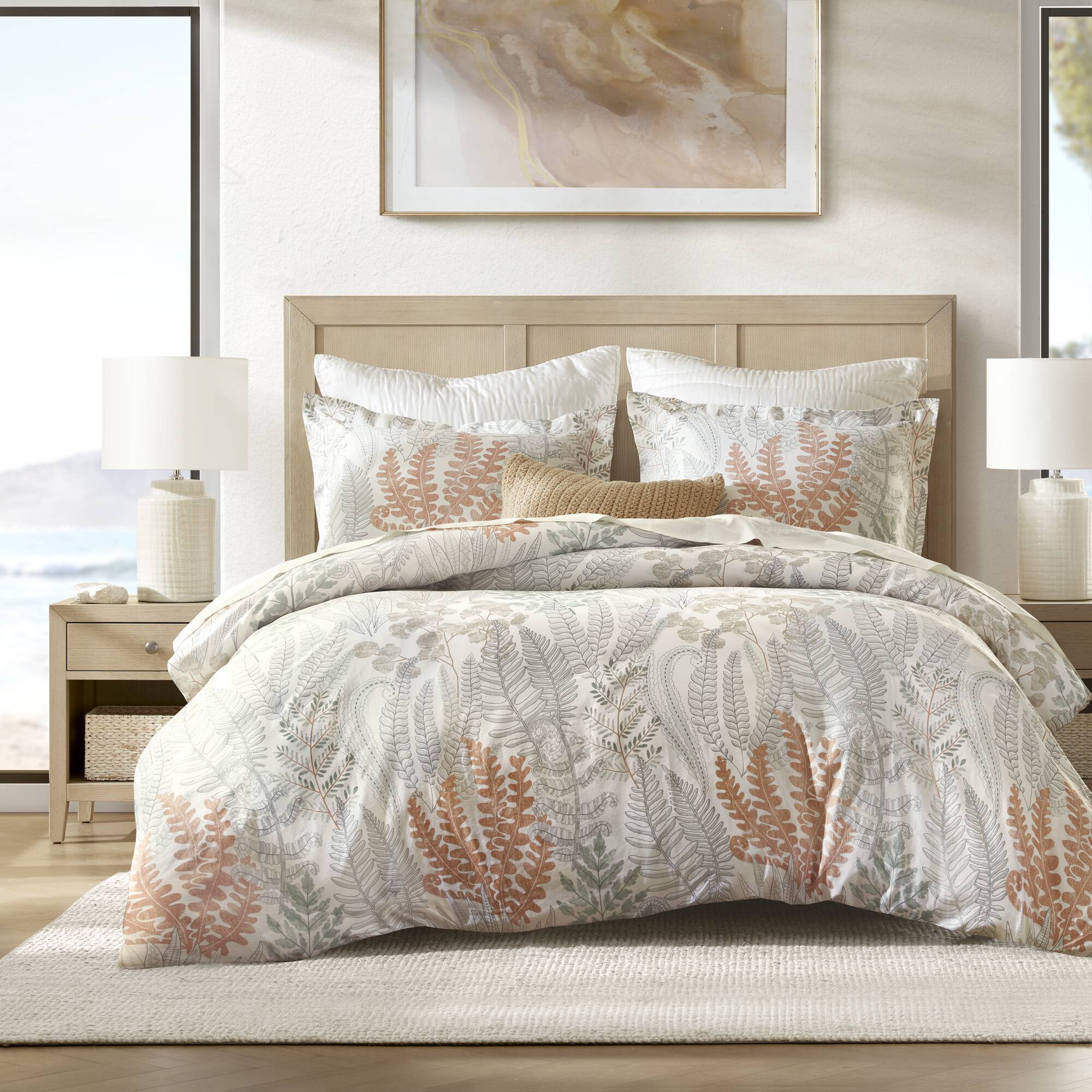 Fashion - Full/Queen 100% Sateen Duvet Cover Set - Terracotta/Linen