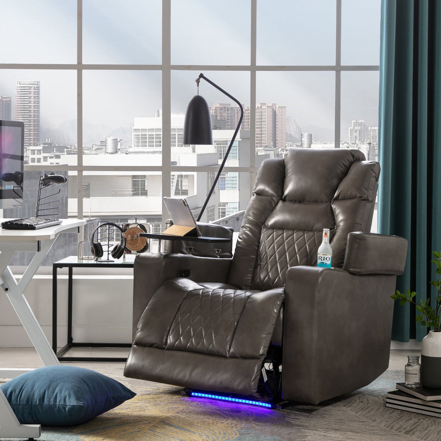 Power Motion Recliner with USB Charging Port and Hidden Arm Storage, Home Theater Seating with 2 Convenient Cup Holders Design and 360° Swivel Tray Table(old sku: SG000441AAA)