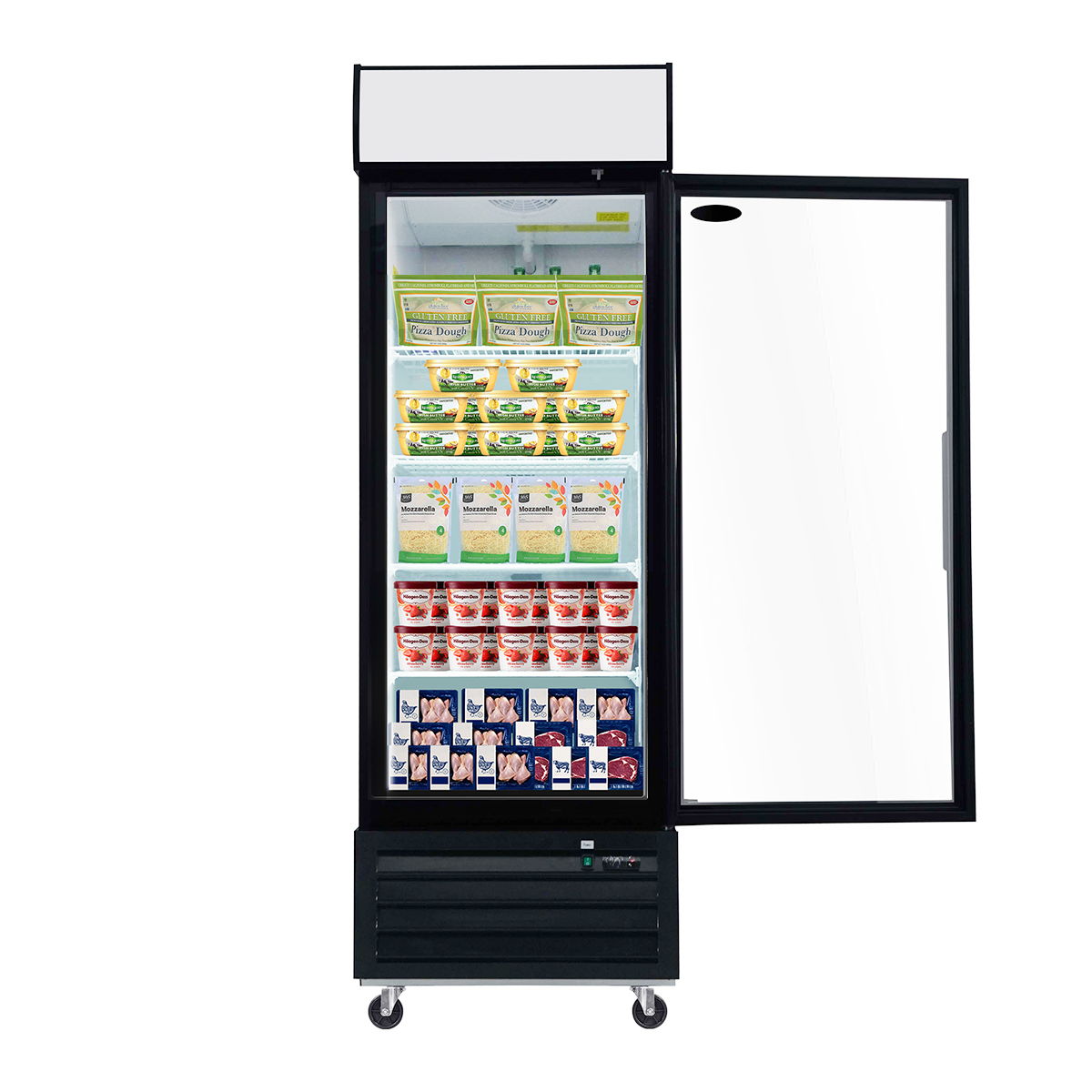 Glass Door Merchandiser Freezer Swing Door Commercial Reach-In Display Freezers With LED Top Panel Upright Freeze Storage