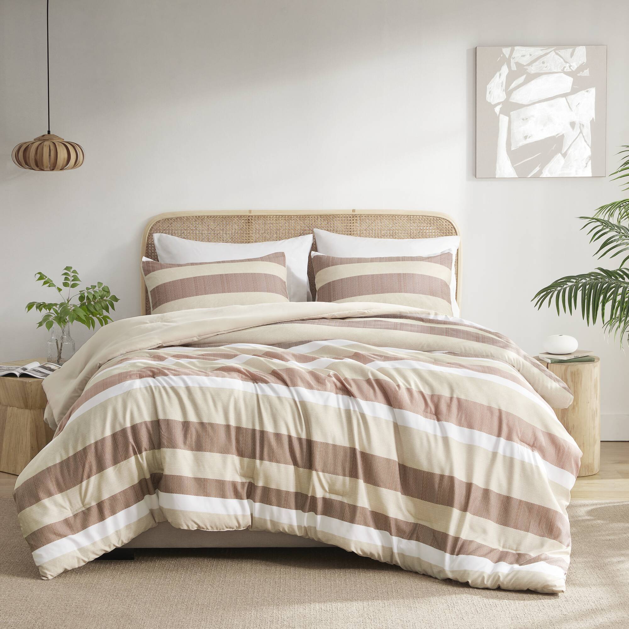 Blais - Stripe Textured Print Comforter Set - Terracotta
