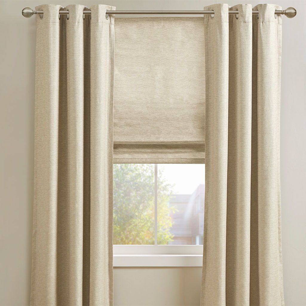Como - 35" Printed Room Darkening Cordless Roman Shade - Taupe