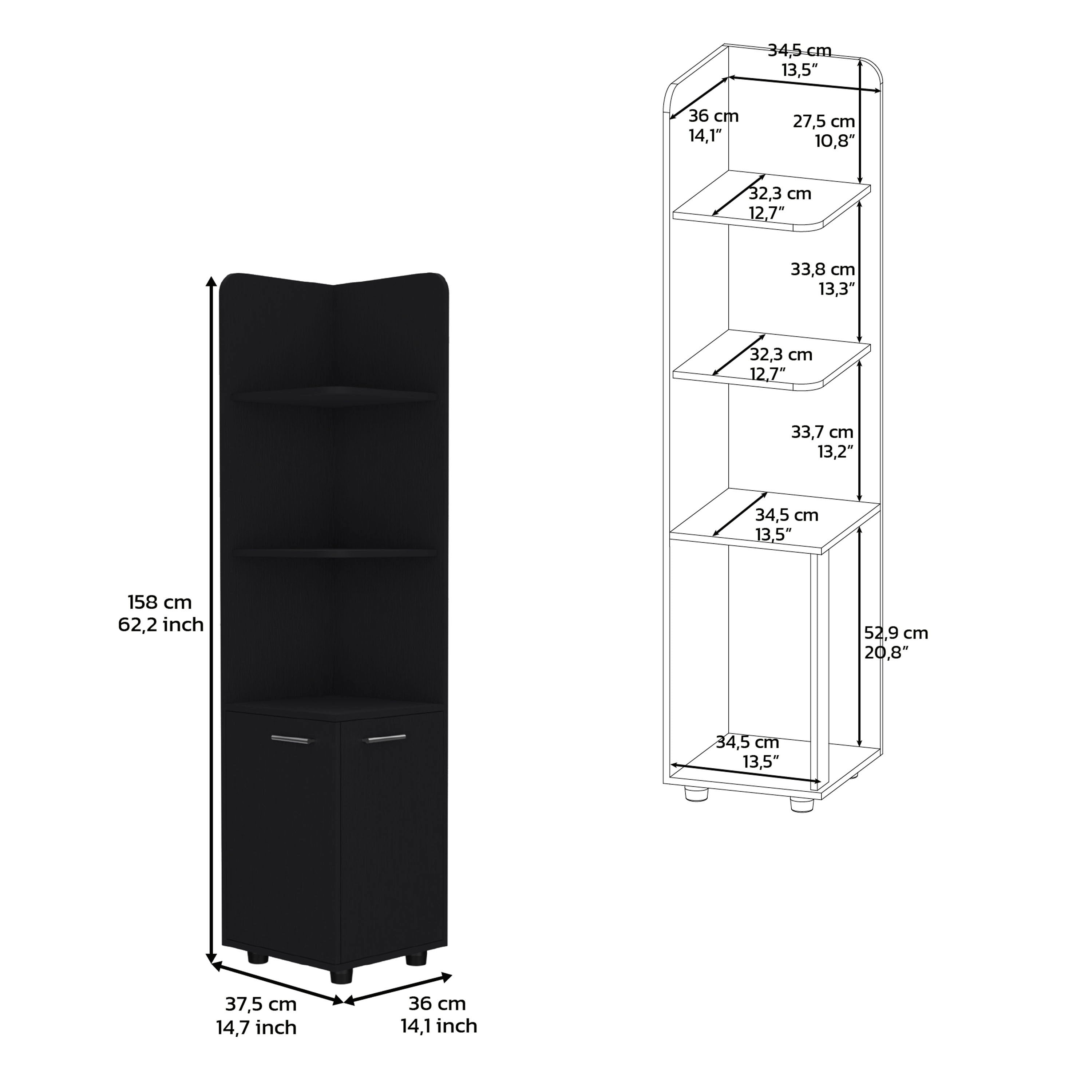 Corner Cabinet Tall With 3 Tier Shelf And 2 Door - Black