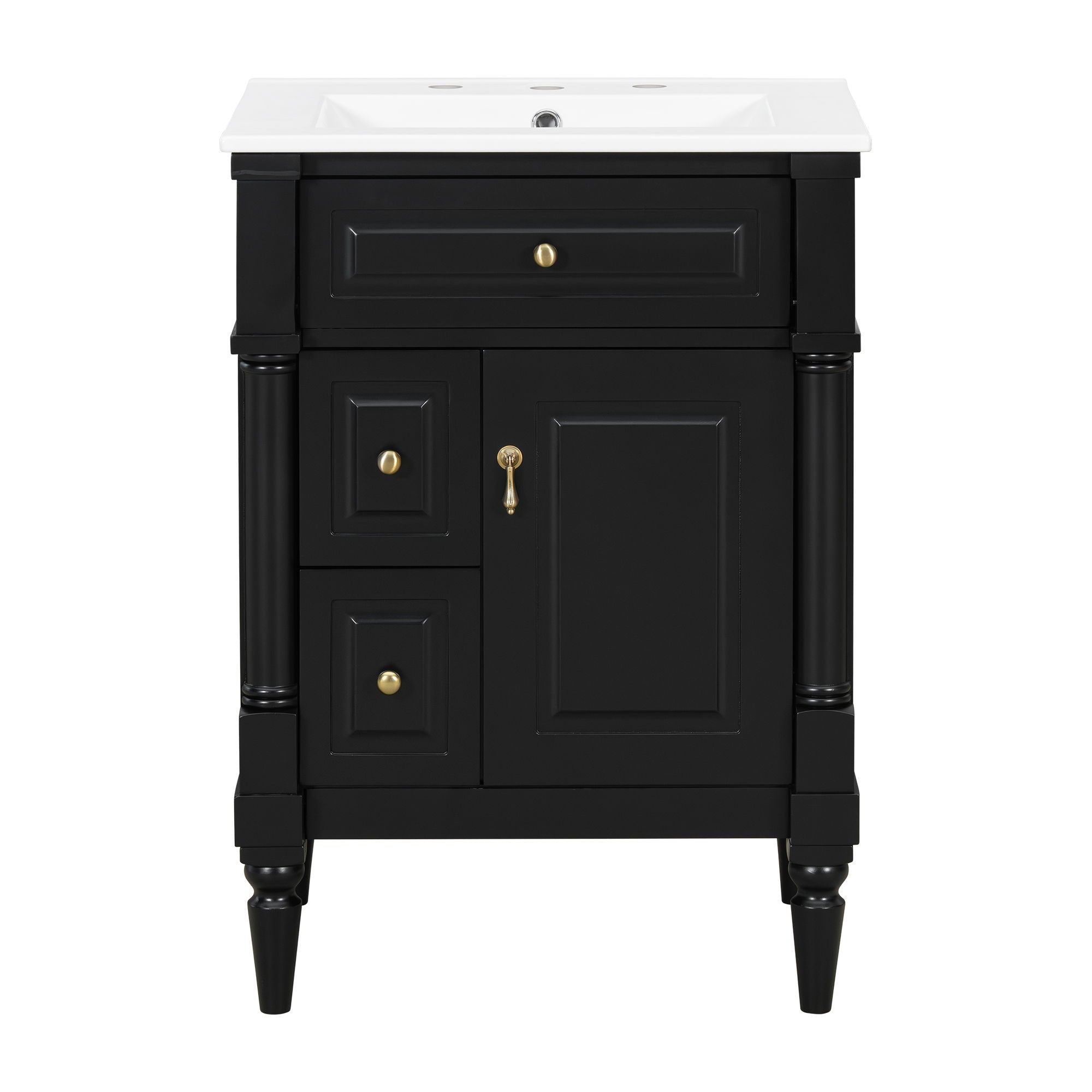 Freestanding Bathroom Vanity With Sink, Adjustable Shelf & Flip Drawer