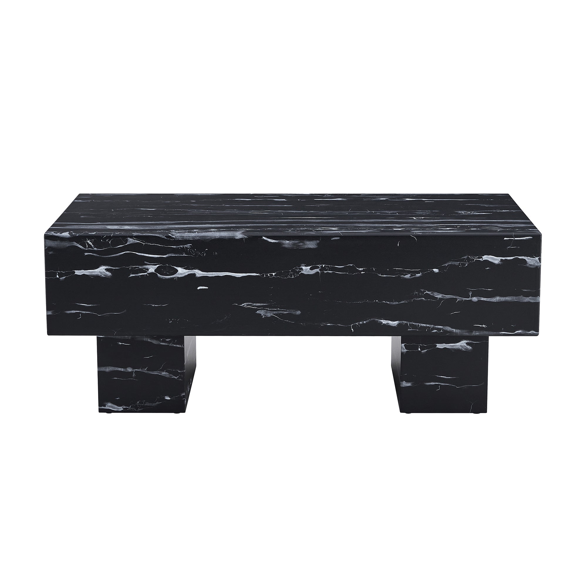 The black coffee table has patterns. Modern rectangular table, suitable for living rooms and apartments. 43.3"*21.6"*17.2"